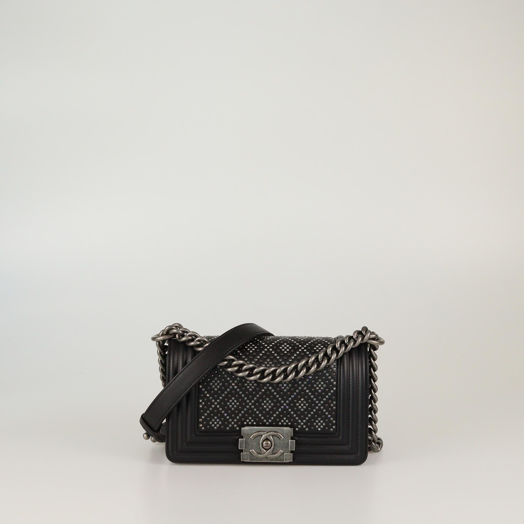 Chanel Black Quilted Crystal Small Boy Flap Bag Womens Chanel 