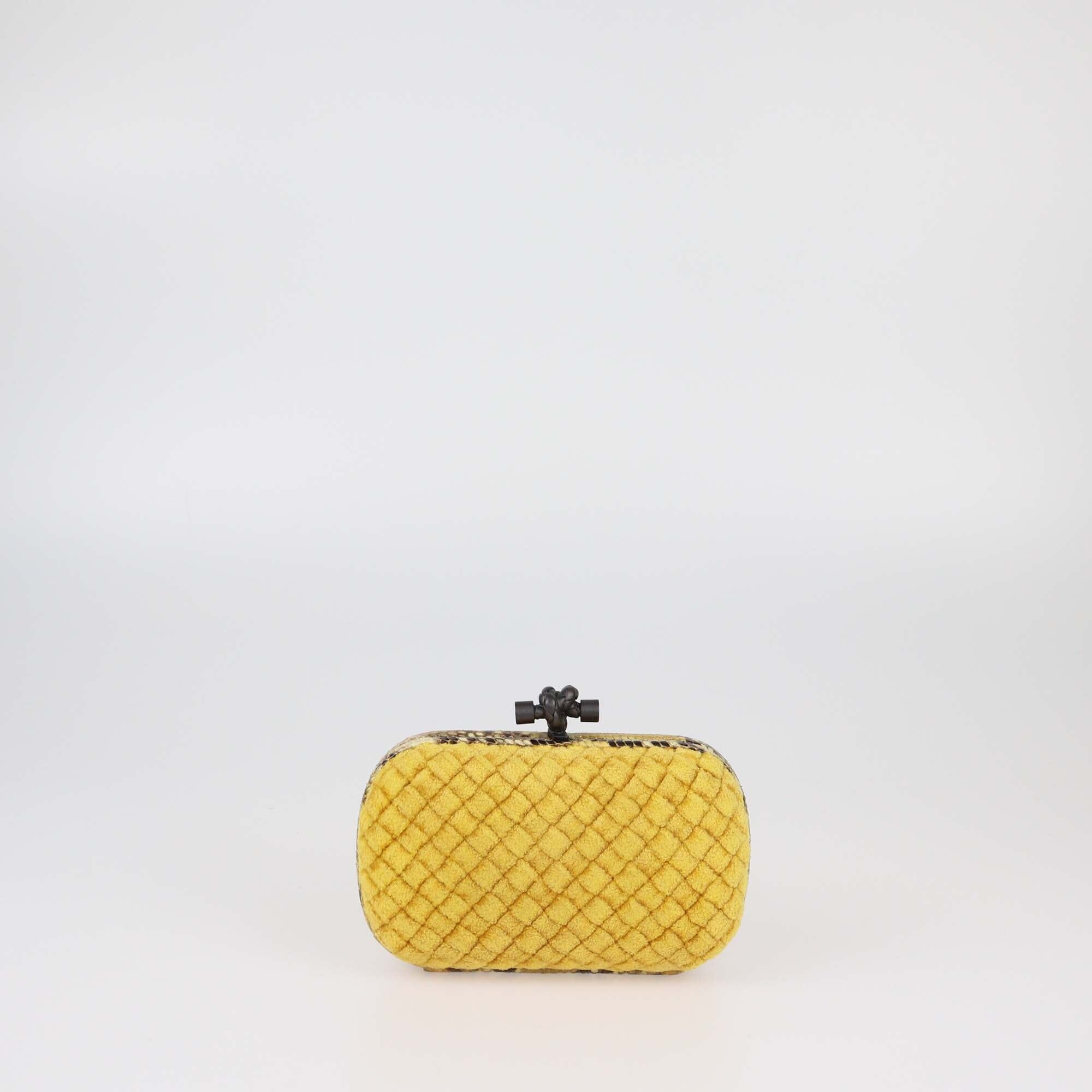Bottega Veneta Yellow Intrecciato Python Trimmed Knot Clutch Womens Bottega Veneta 