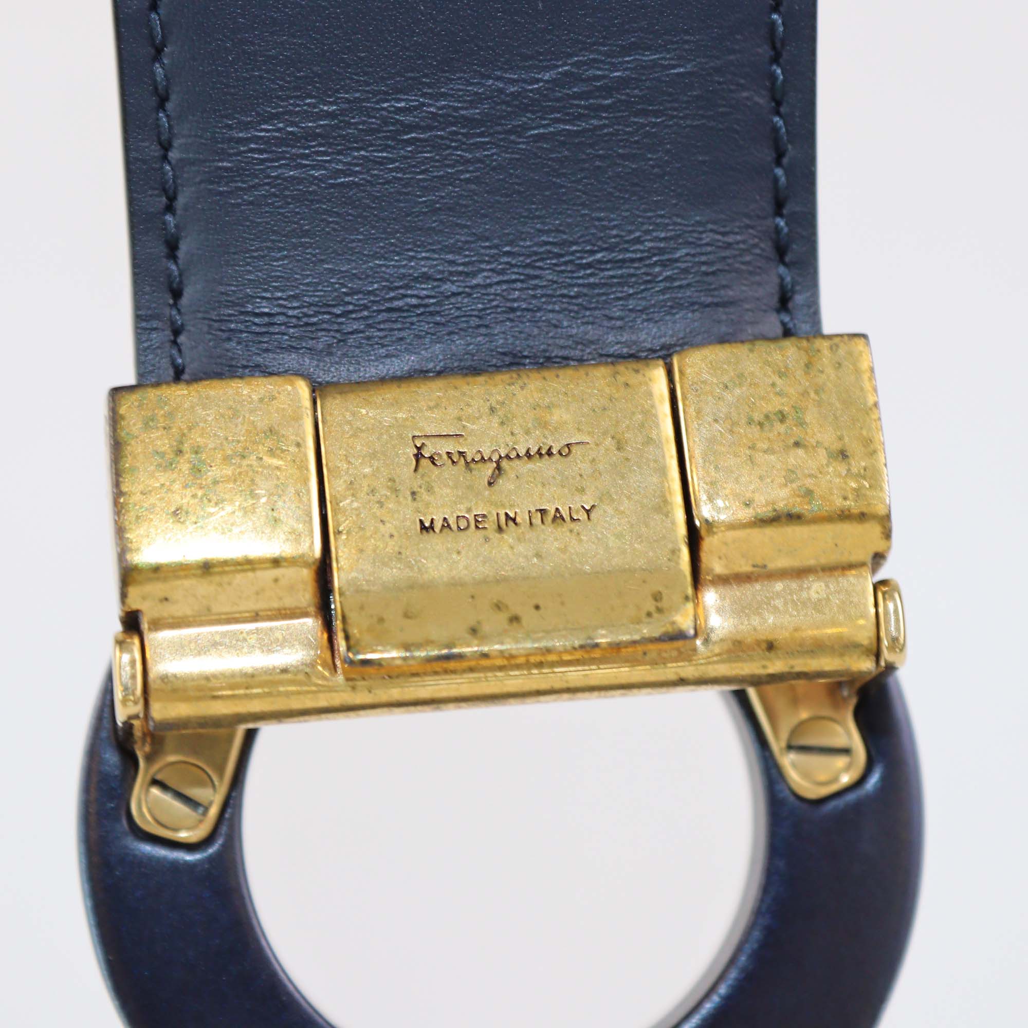 Salvatore Ferragamo Black Leather Wide Gancini Buckle Belt