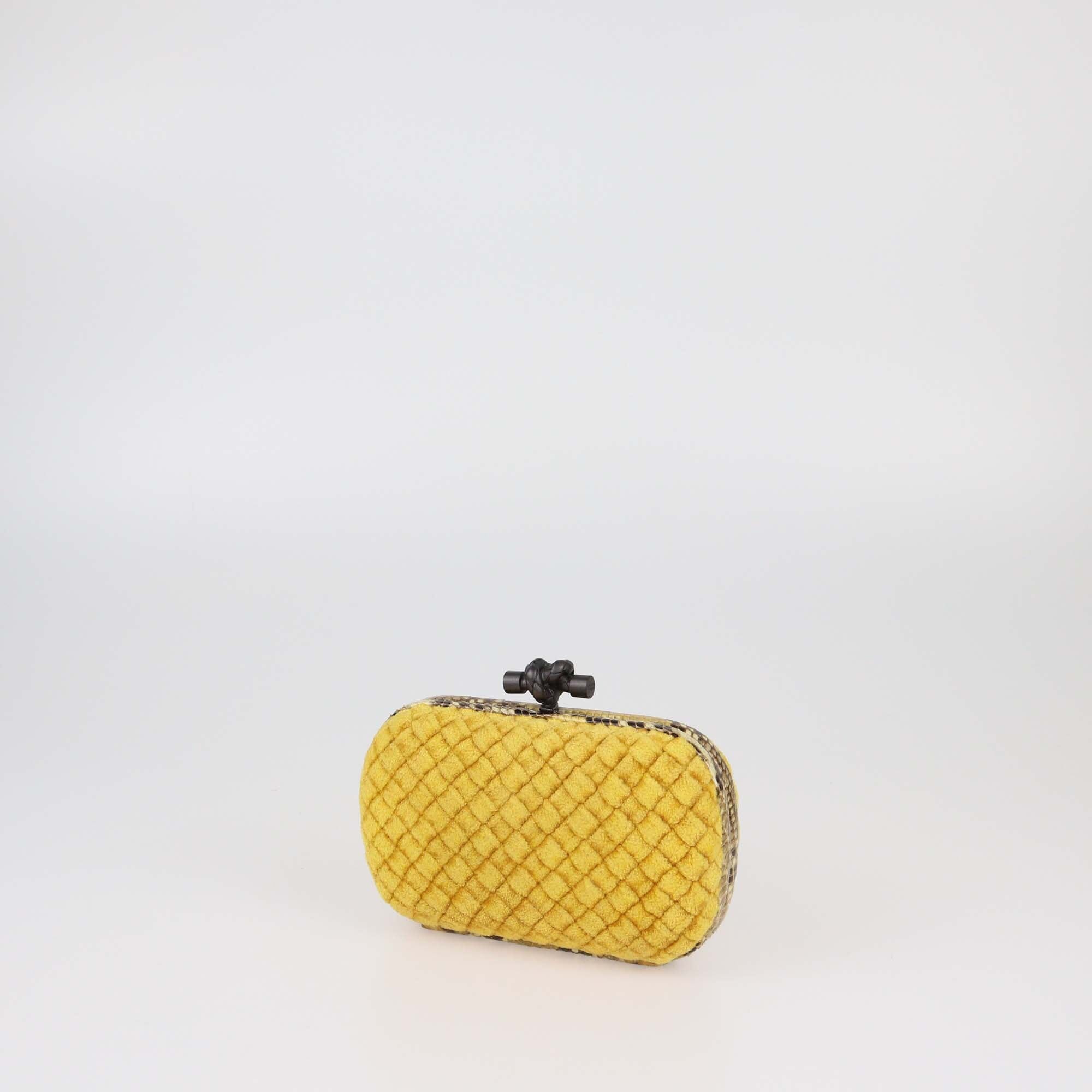Bottega Veneta Yellow Intrecciato Python Trimmed Knot Clutch Womens Bottega Veneta 