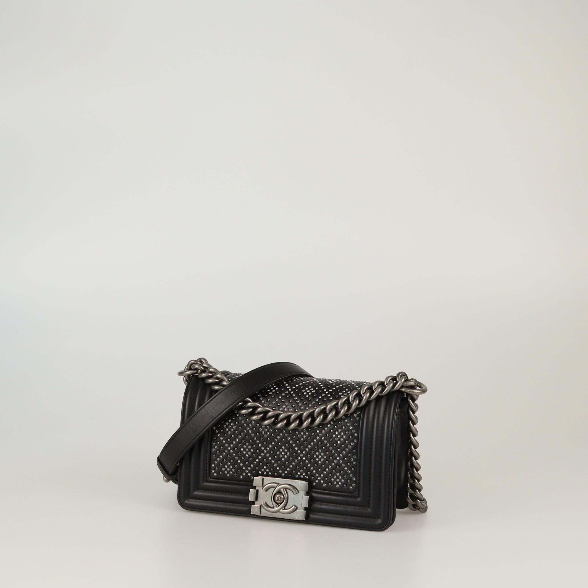 Chanel Black Quilted Crystal Small Boy Flap Bag Womens Chanel 