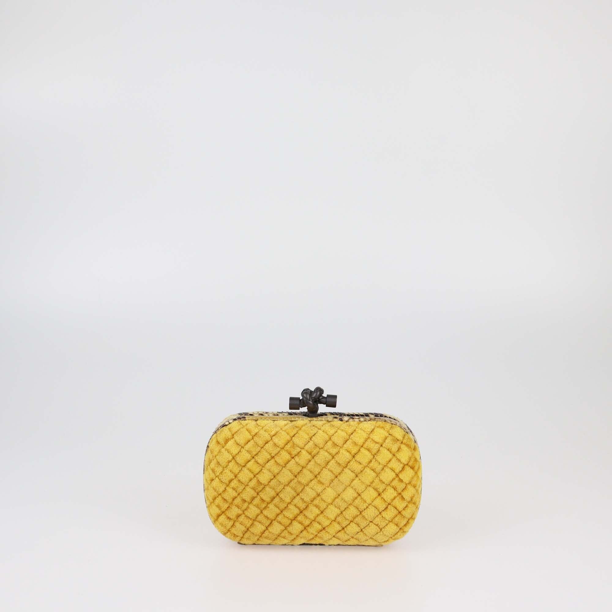 Bottega Veneta Yellow Intrecciato Python Trimmed Knot Clutch Womens Bottega Veneta 