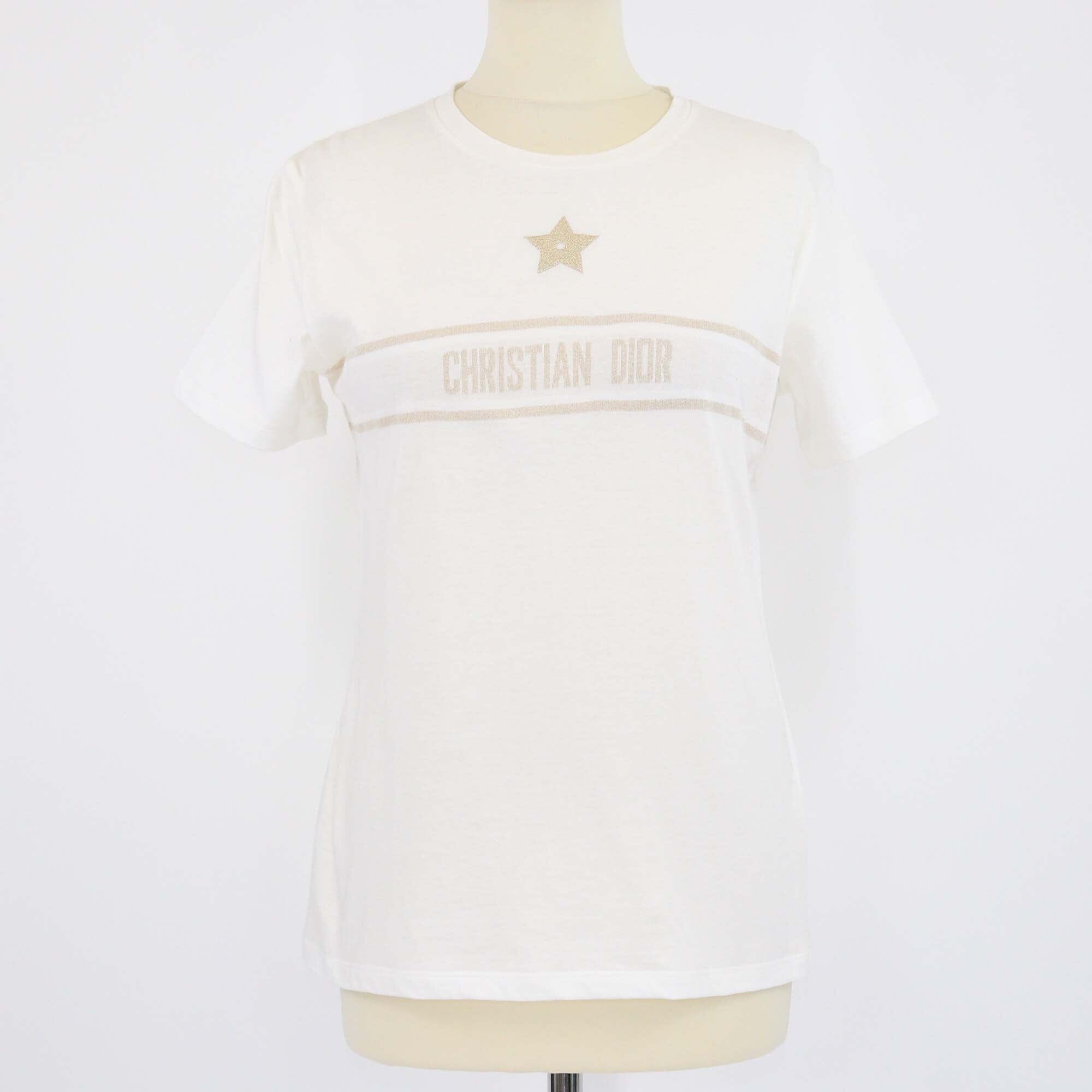 Christian Dior White/Gold Embroidered Logo T-Shirt Womens Christian Dior 