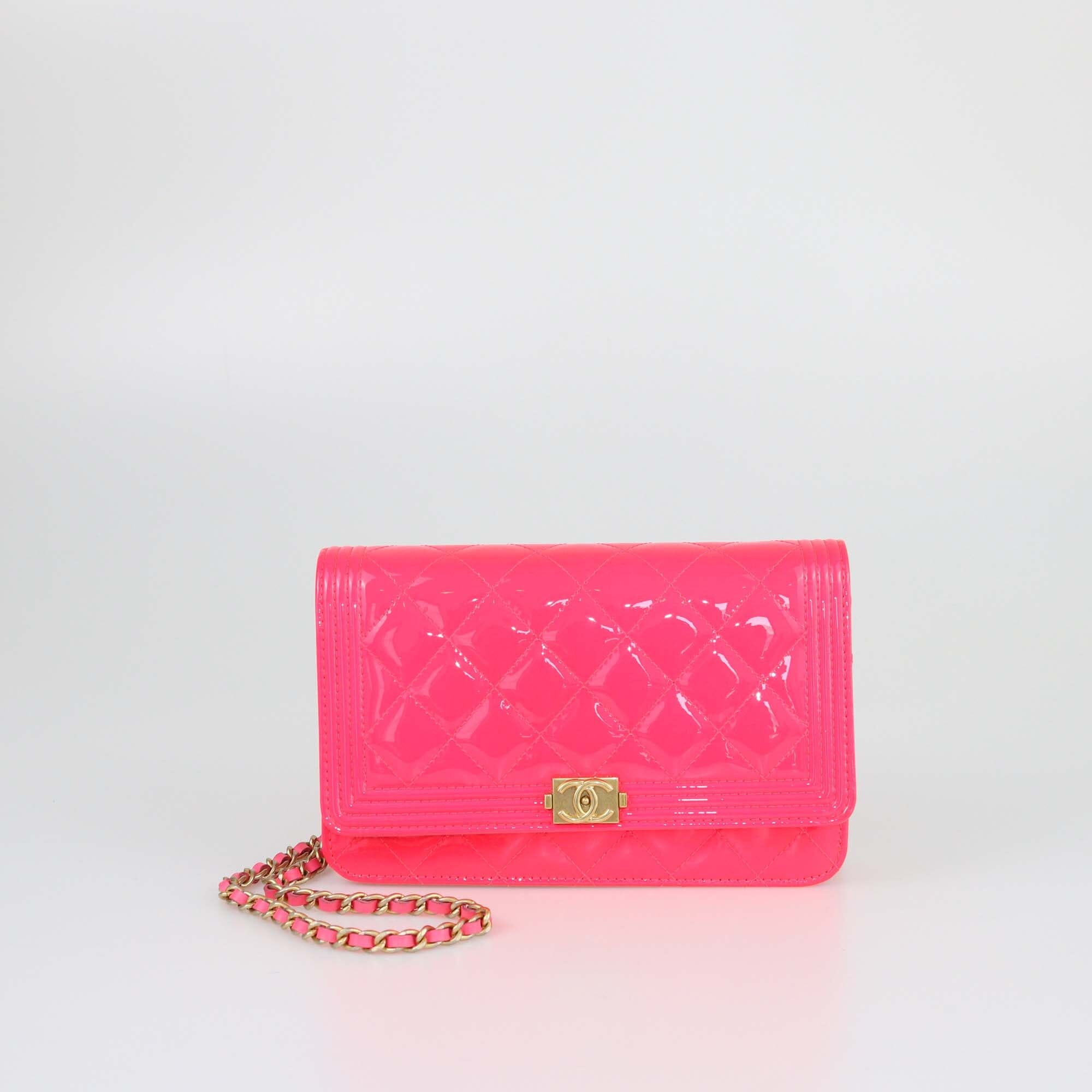 Chanel Neon Pink Quilted Patent WOC Bag Womens Chanel 