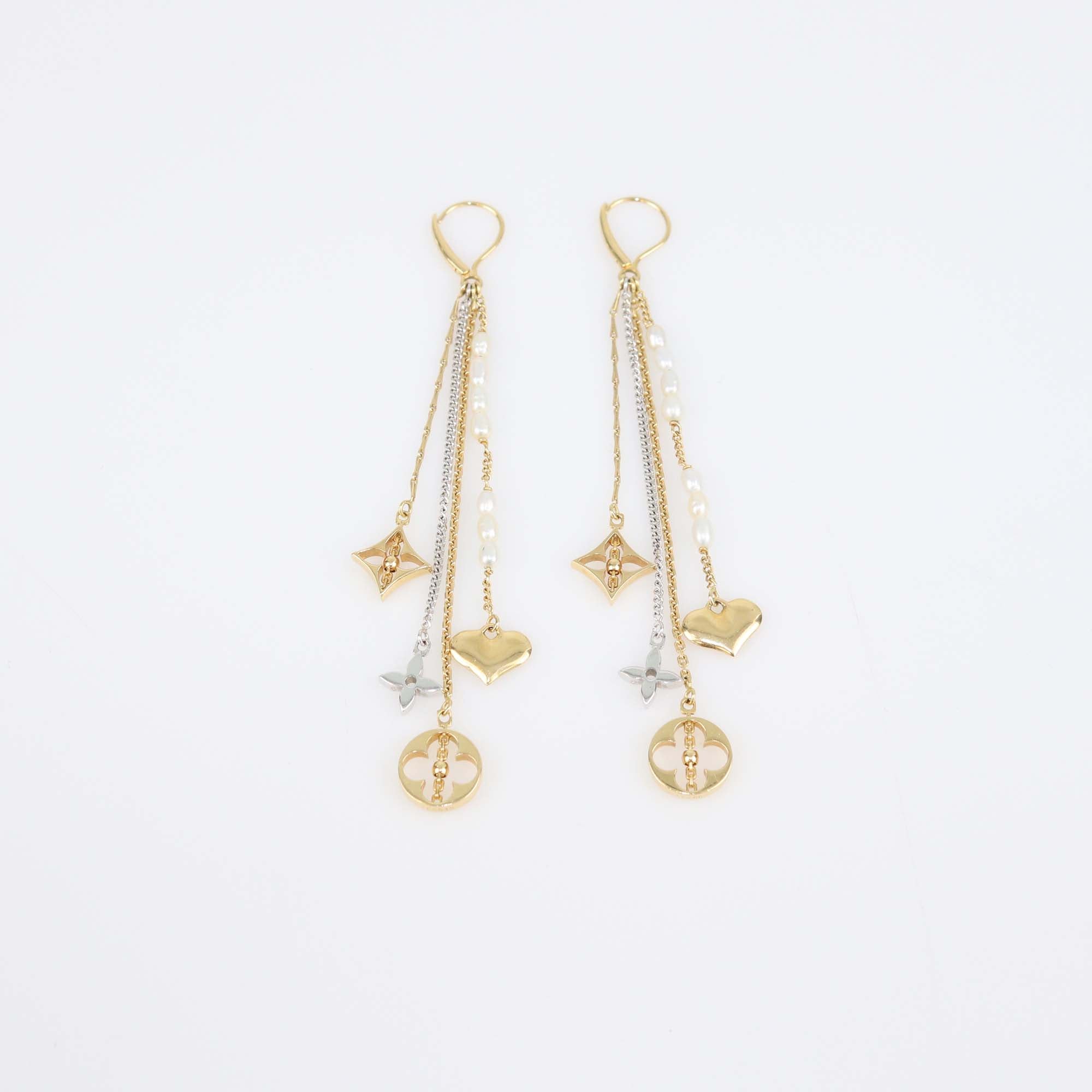 Louis Vuitton Two-Tone 18K Gold Cultured Pearl Monogram Drop Earrings