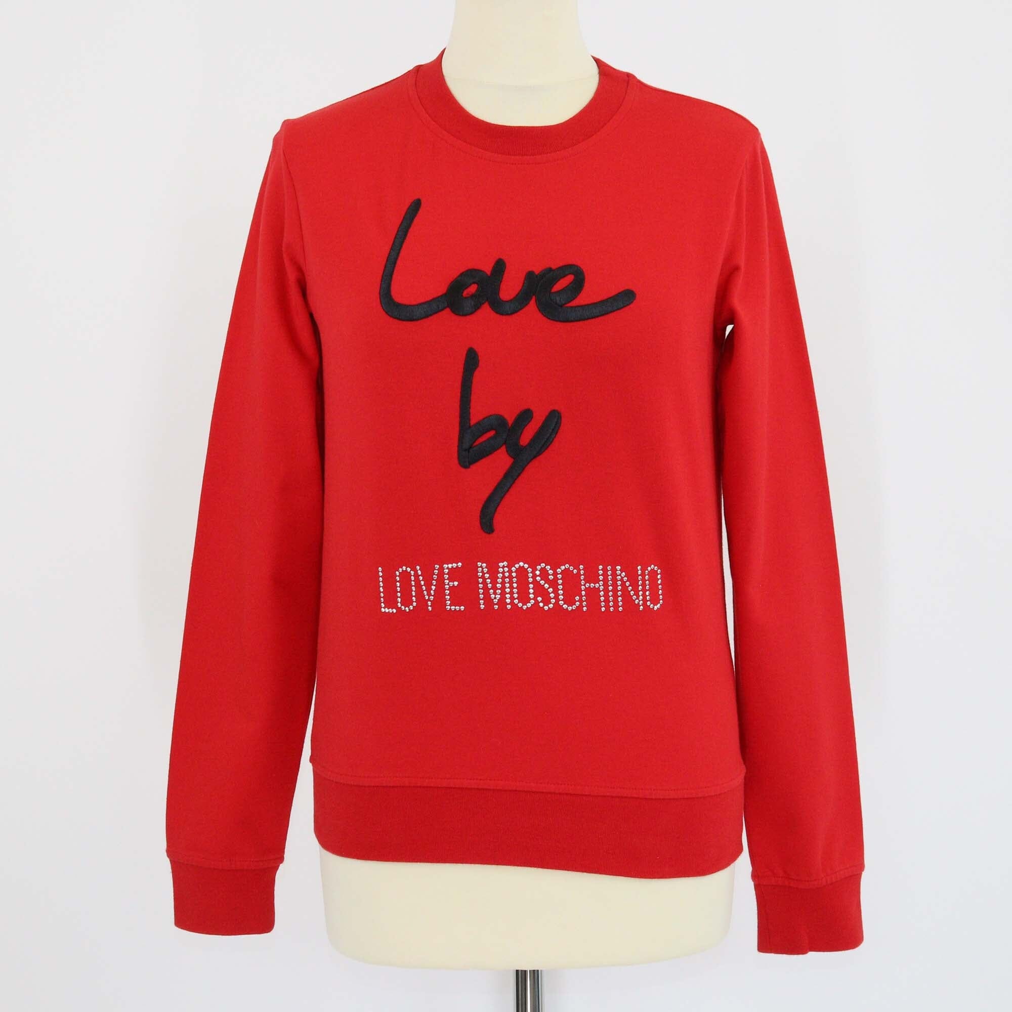 Love Moschino Red Crystal Logo Crew Neck Long Sleeve Sweatshirt Womens Love Moschino 