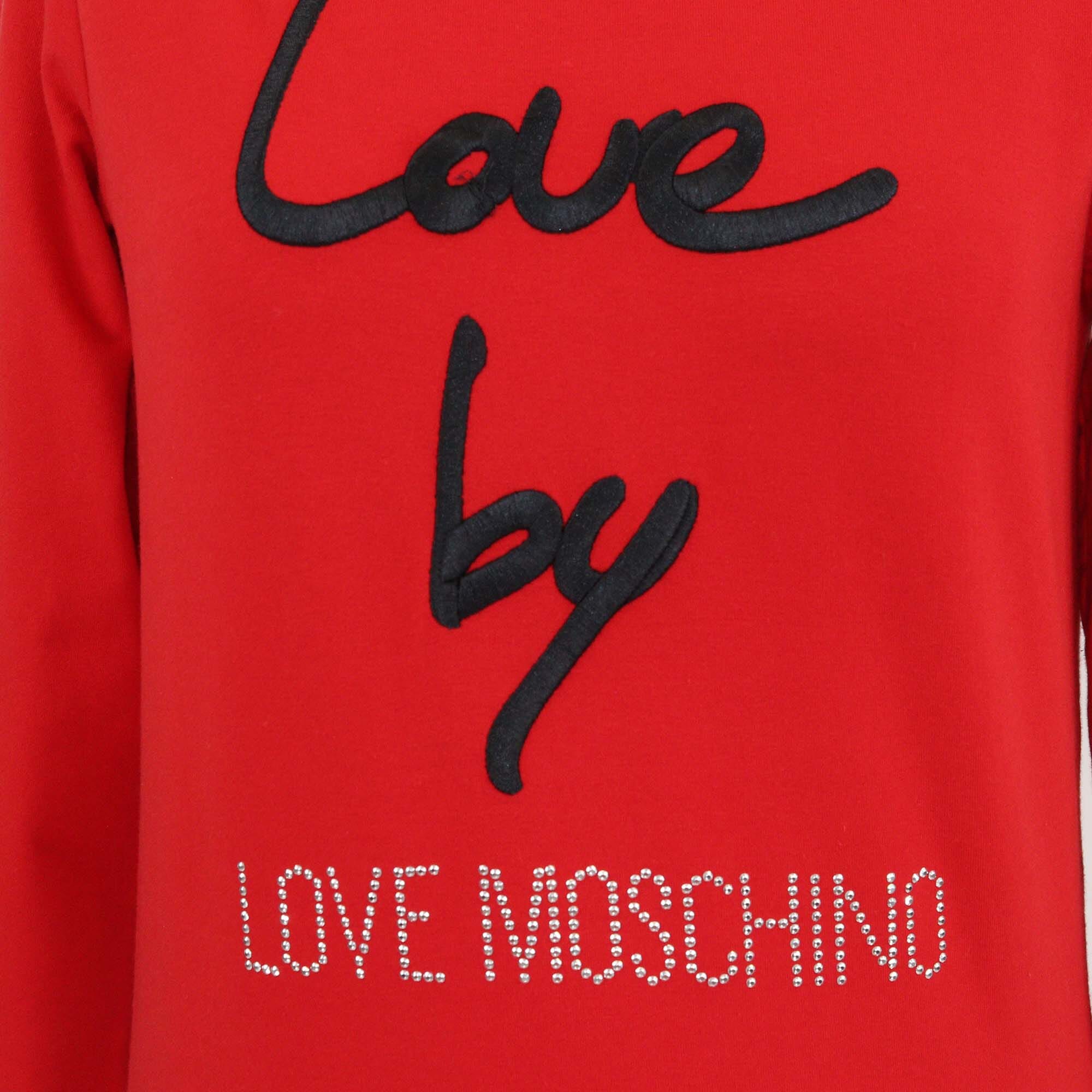 Love Moschino Red Crystal Logo Crew Neck Long Sleeve Sweatshirt Womens Love Moschino 