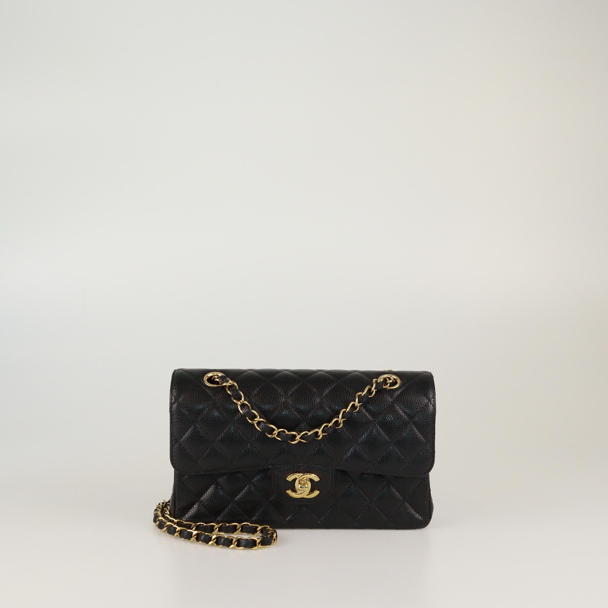 Chanel Black Quilted Caviar Small Classic Double Flap Bag Womens Chanel 
