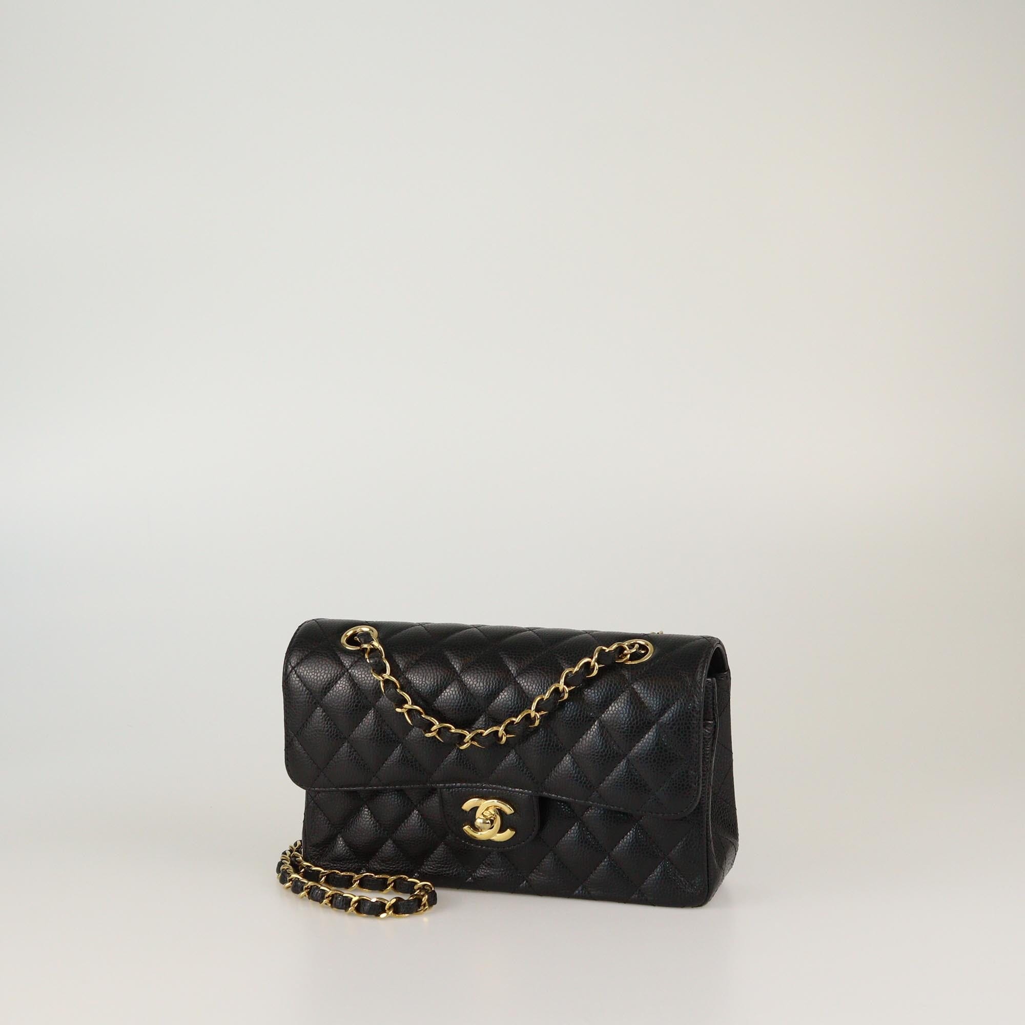 Chanel Black Quilted Caviar Small Classic Double Flap Bag Womens Chanel 