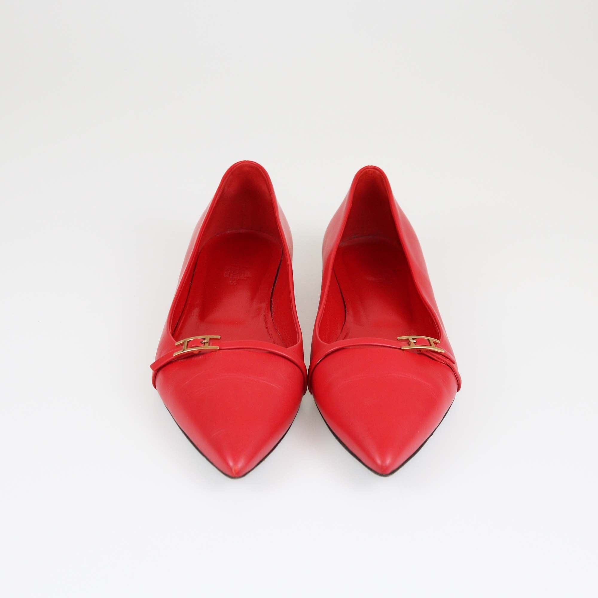 Hermes Red Pointed Toe Laura Flats Womens Hermes 