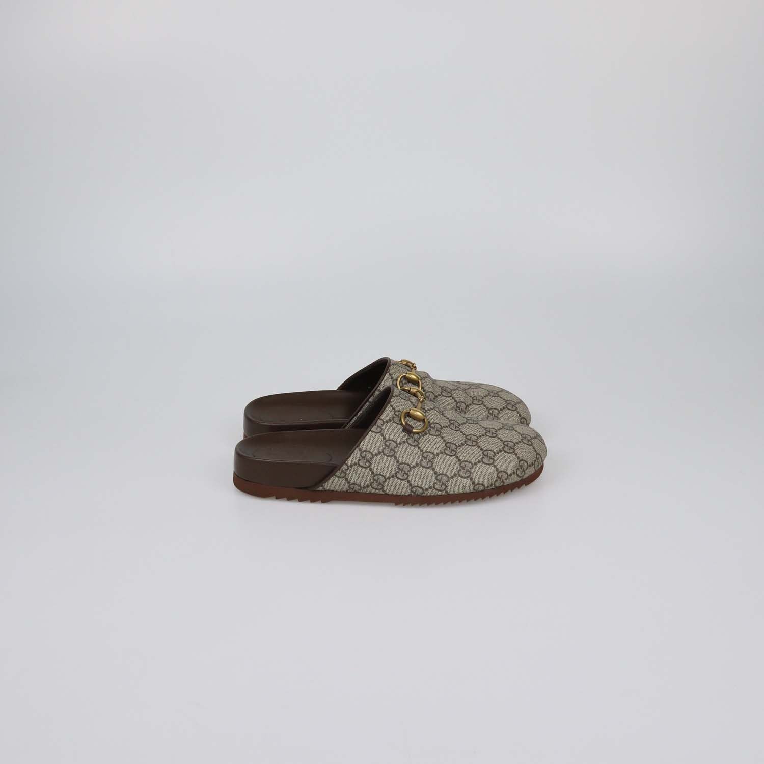 Gucci Beige GG Supreme Canvas Horsebit Mules