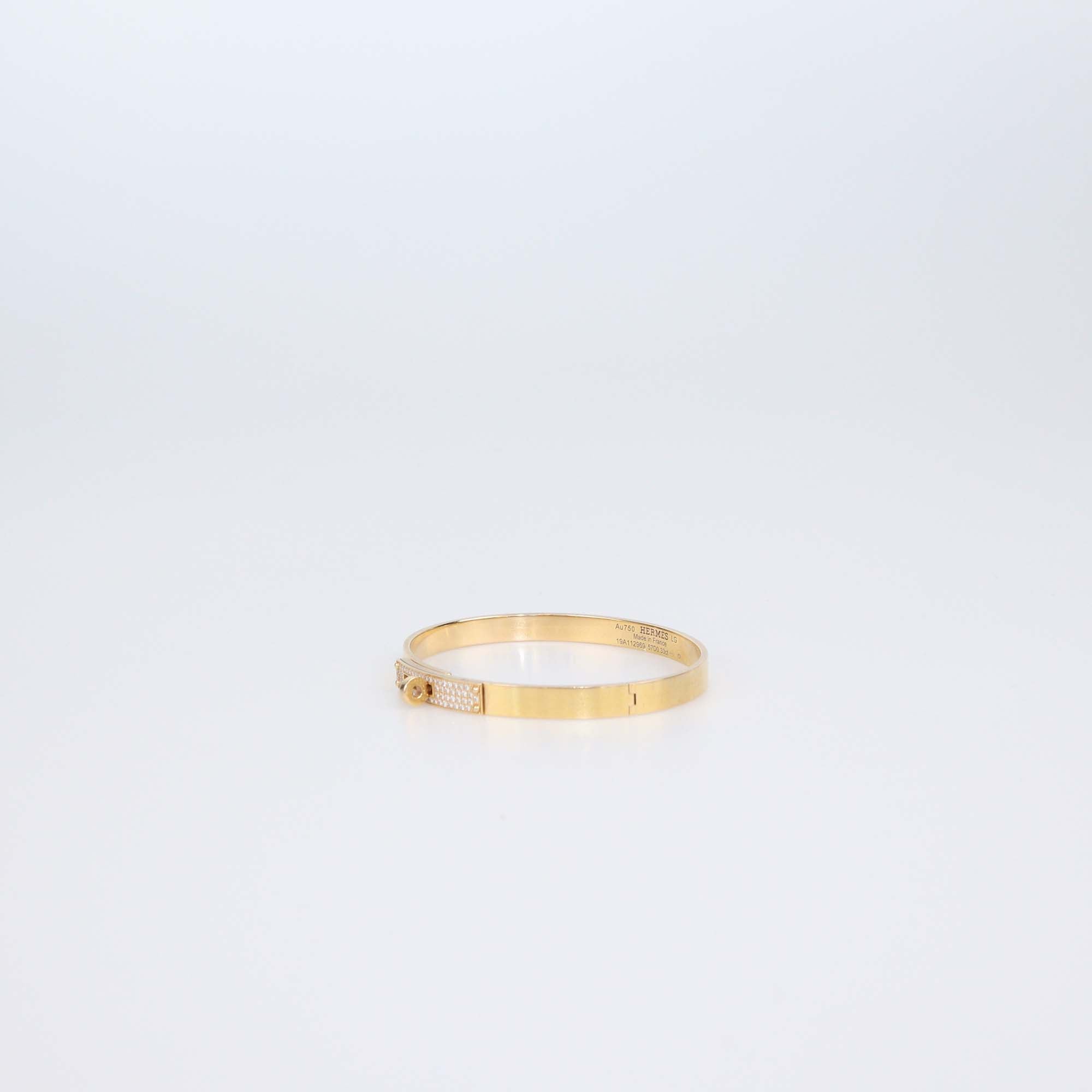 Hermes 18K Rose Gold Diamond Small Model Kelly Bracelet Size Large