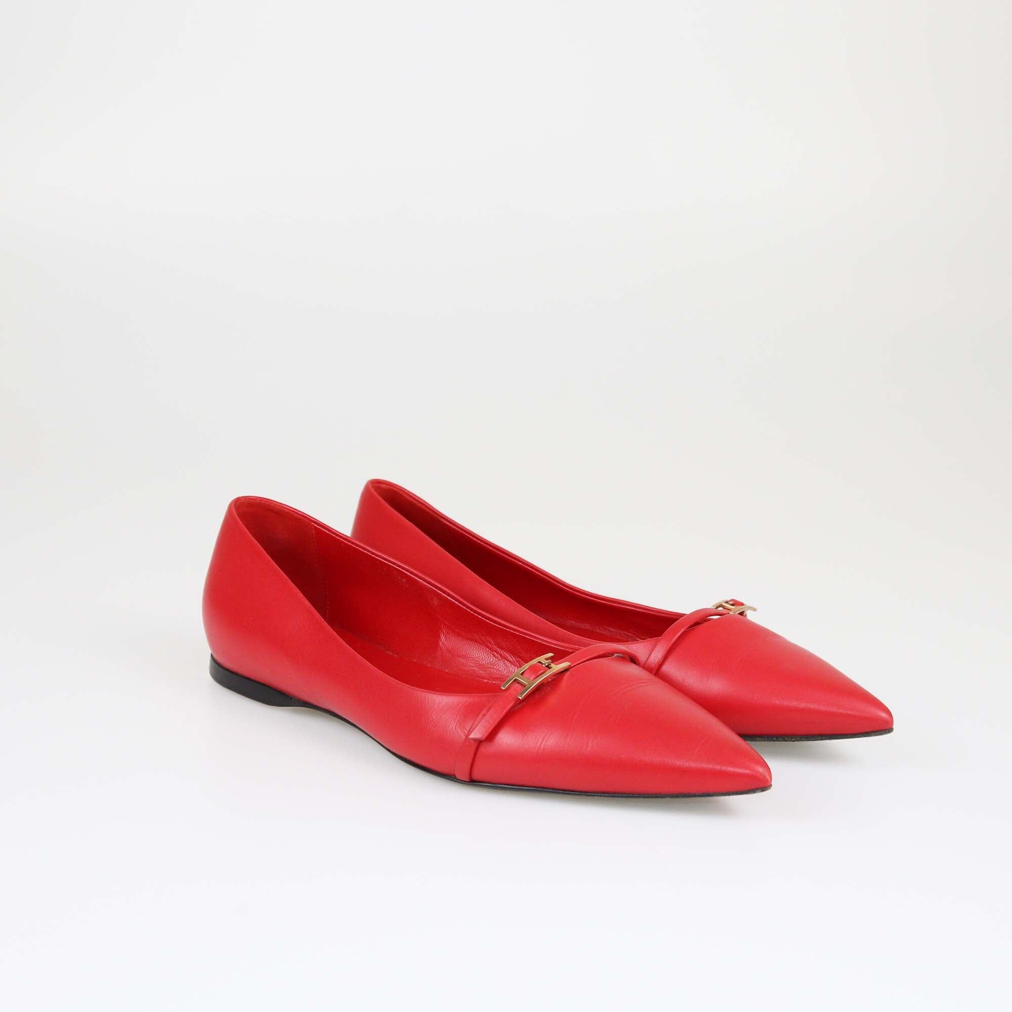 Hermes Red Pointed Toe Laura Flats Womens Hermes 