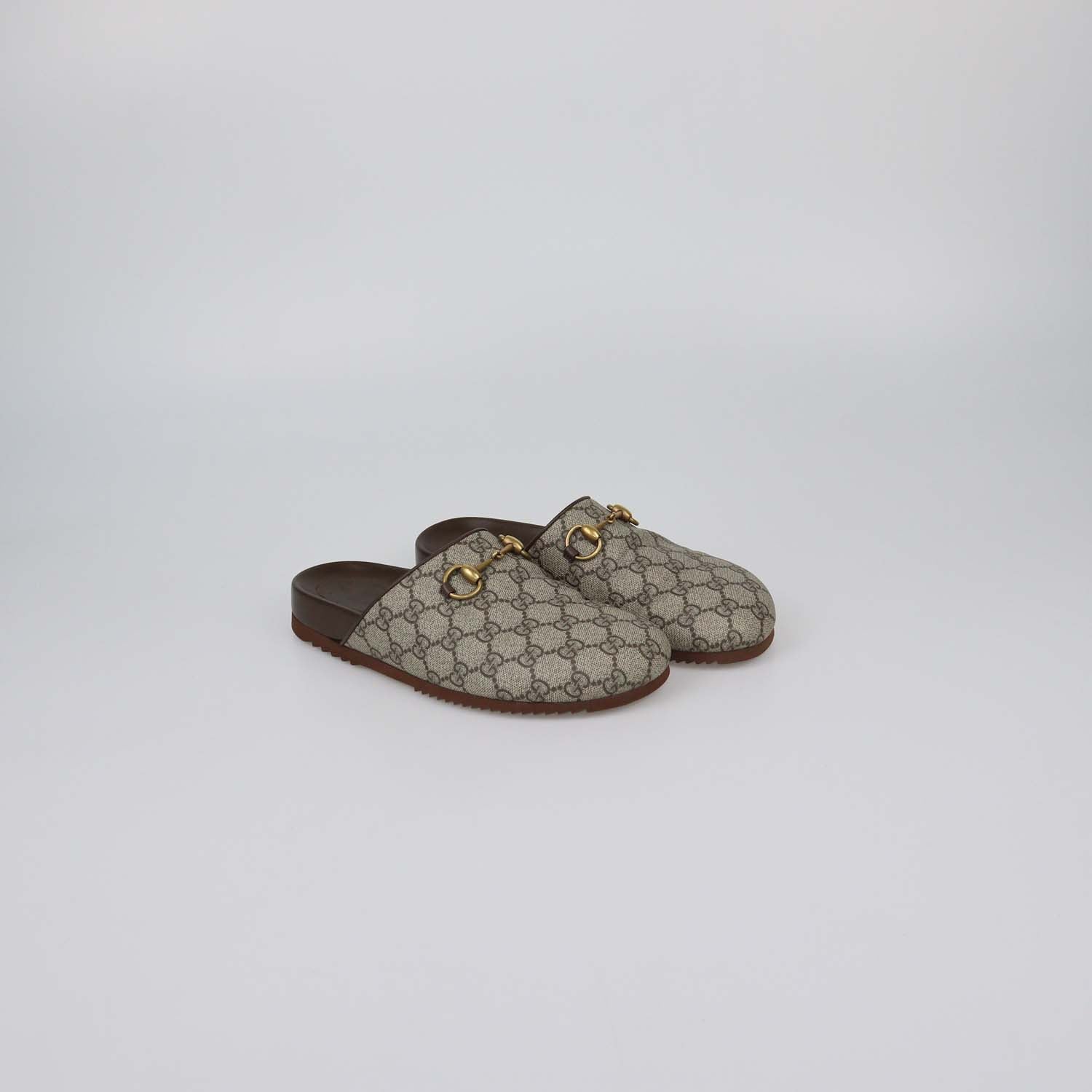 Gucci Beige GG Supreme Canvas Horsebit Mules