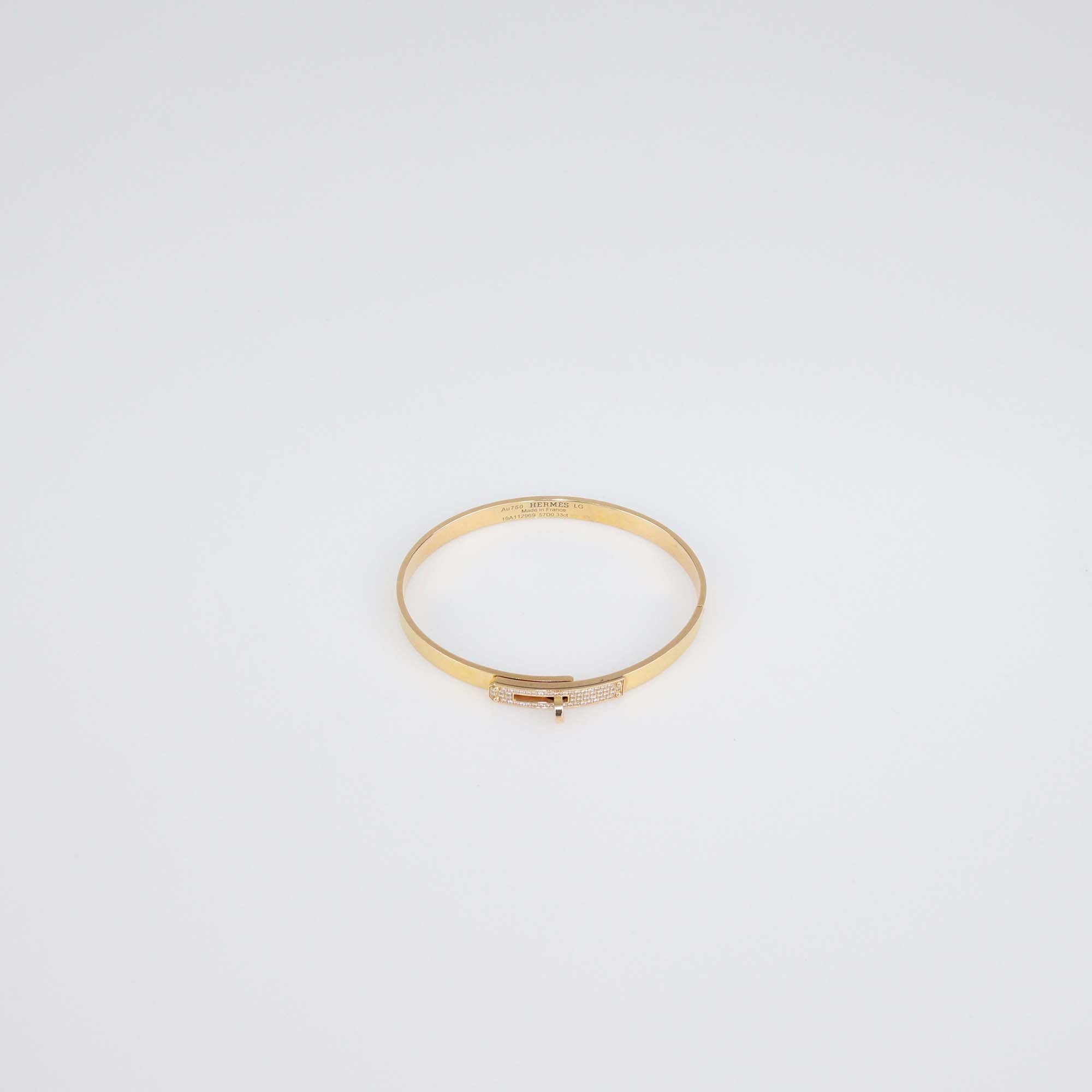 Hermes 18K Rose Gold Diamond Small Model Kelly Bracelet Size Large