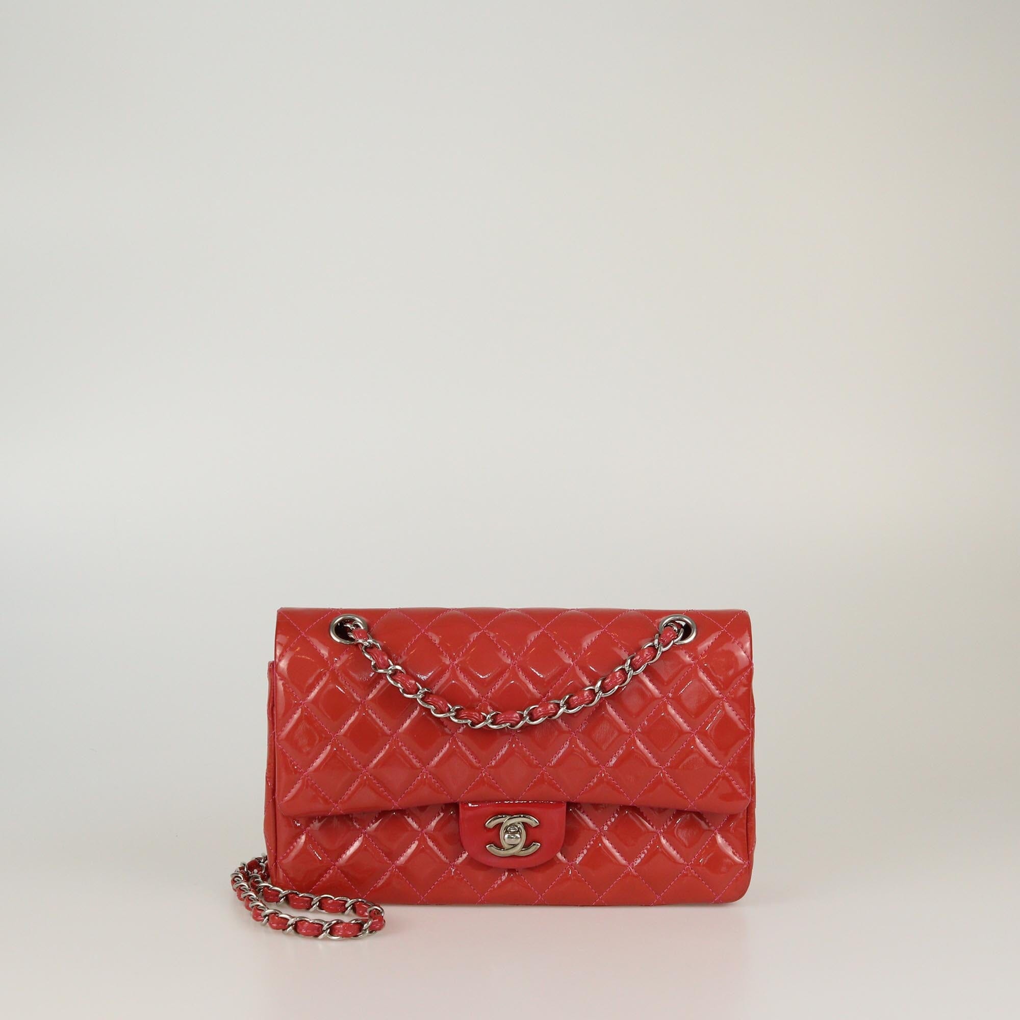 Chanel Coral Medium Classic Patent Double Flap Bag Womens Chanel 