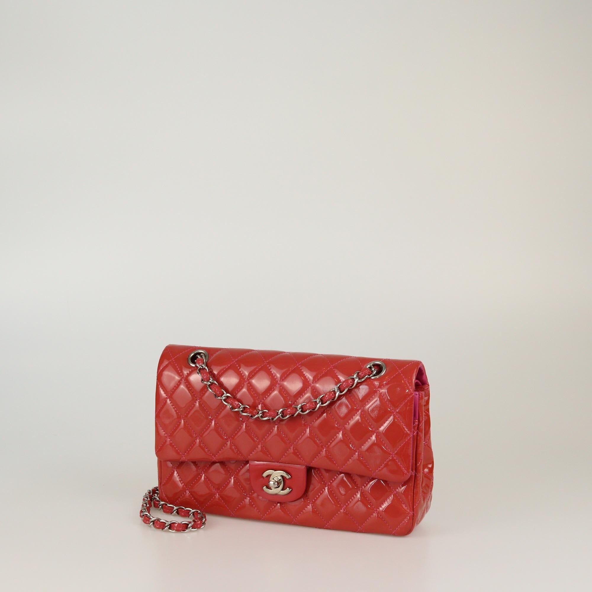 Chanel Coral Medium Classic Patent Double Flap Bag Womens Chanel 