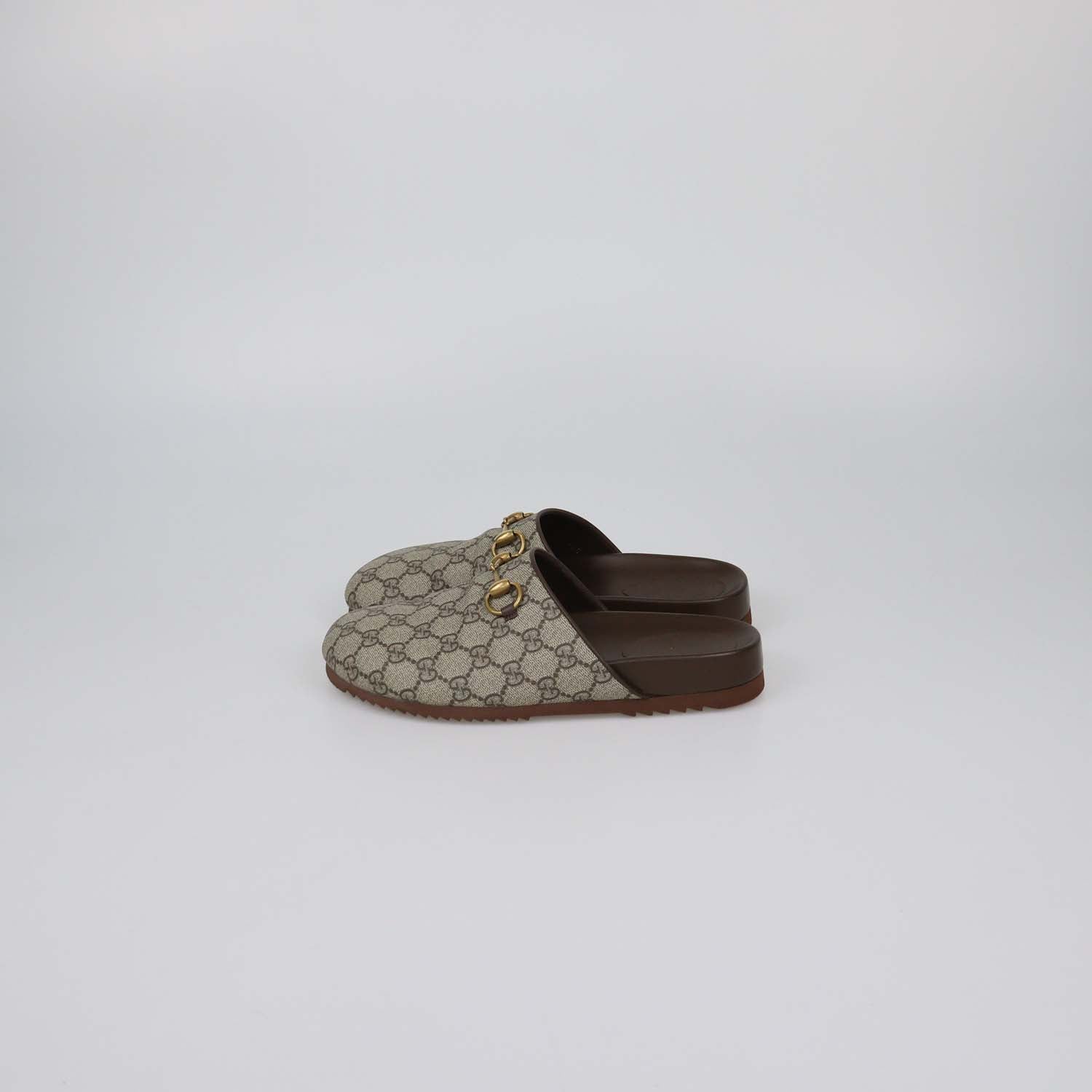 Gucci Beige GG Supreme Canvas Horsebit Mules