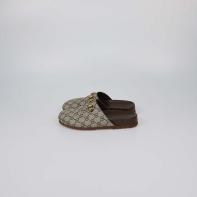 Gucci Beige GG Supreme Canvas Horsebit Mules