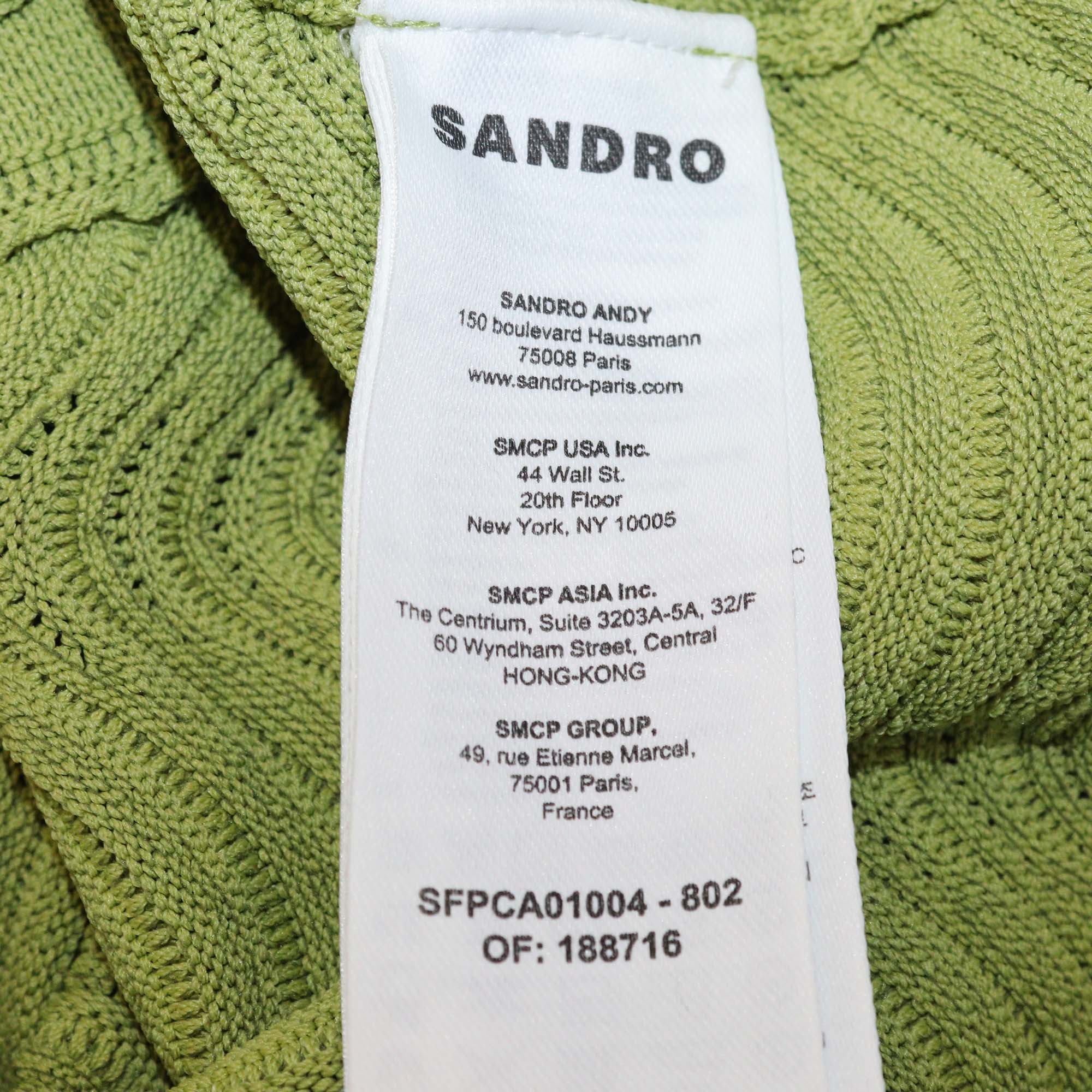 Sandro Green Blend Viscose Textured Knit Frilled Sleeveless Top