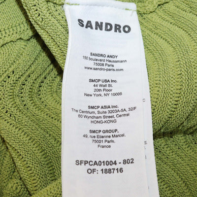 Sandro Green Blend Viscose Textured Knit Frilled Sleeveless Top