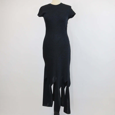 Stella McCartney Midnight Blue Blend Viscose Lurex Ribbed Knit Midi Dress