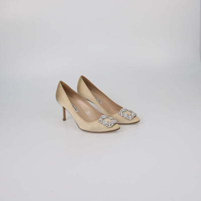 Manolo Blahnik Beige Satin Hangisi Pumps