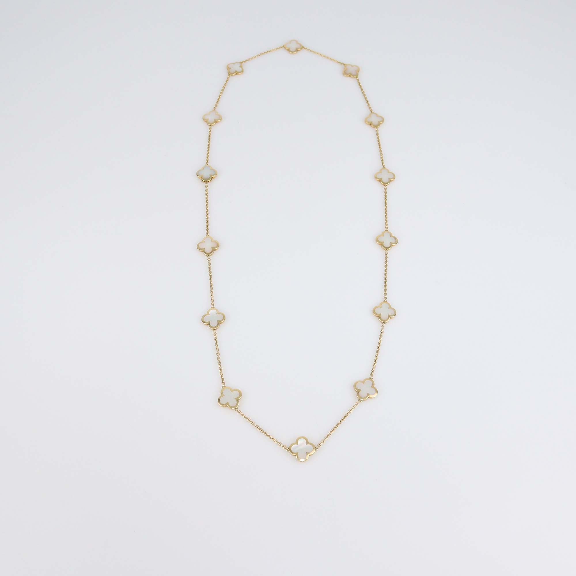 Van Cleef & Arpels 18K Yellow Gold Mother Of Pearl Vintage Pure Alhambra 14 Motif Long Necklace