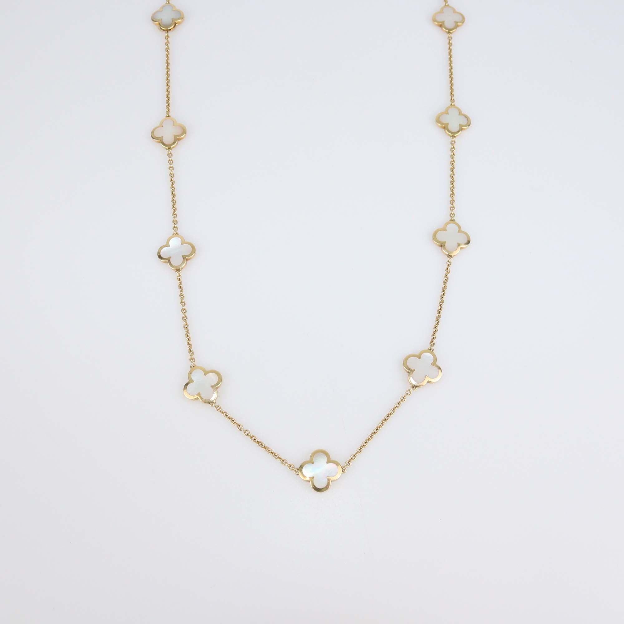 Van Cleef & Arpels 18K Yellow Gold Mother Of Pearl Vintage Pure Alhambra 14 Motif Long Necklace