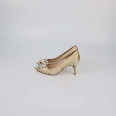 Manolo Blahnik Beige Satin Hangisi Pumps