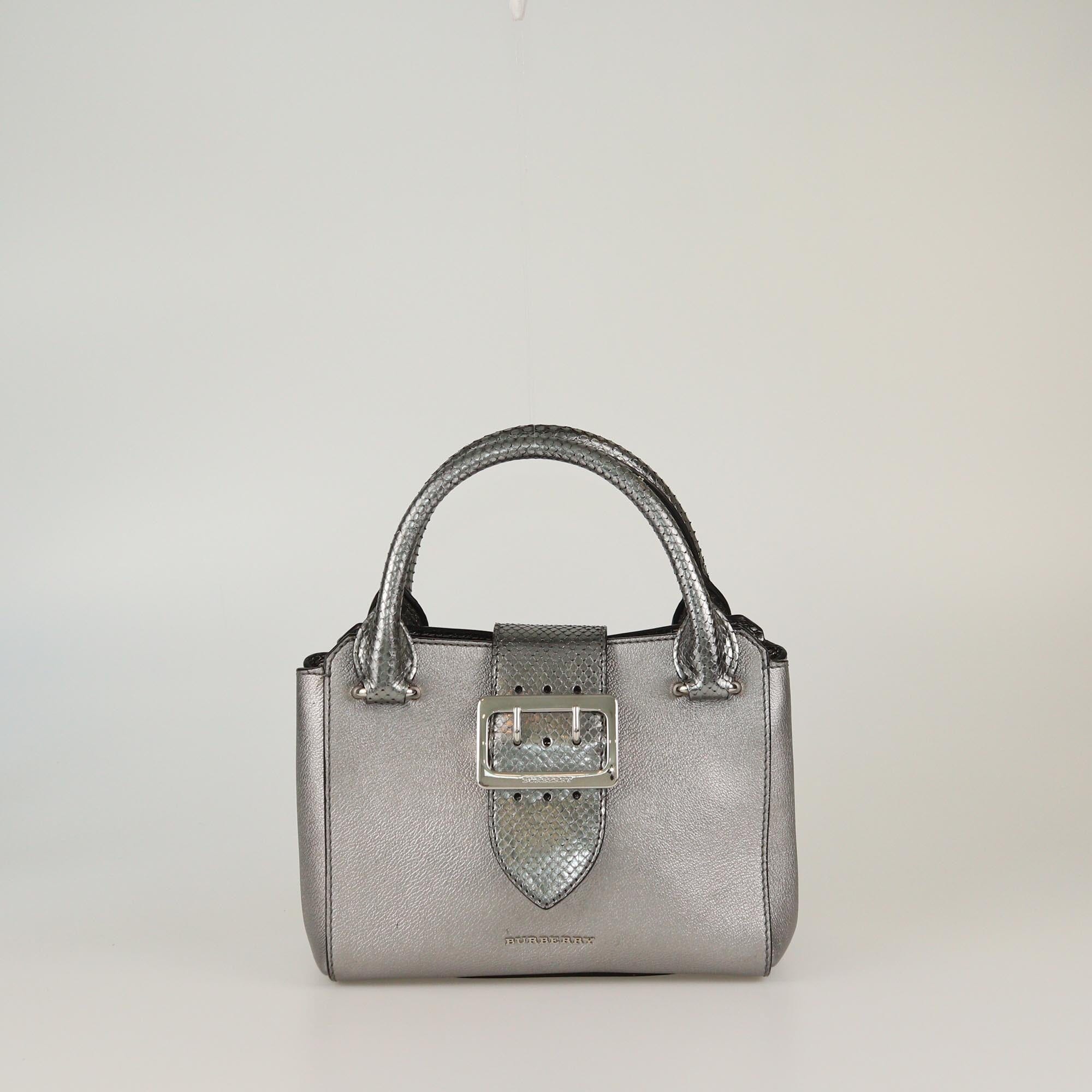 Burberry Metallic Grey Small Buckle Tote Womens Burberry 
