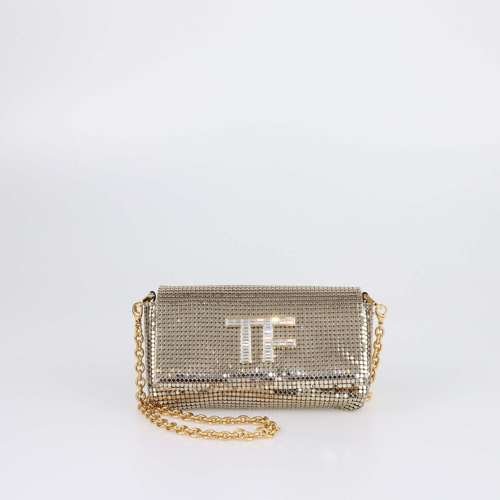 Tom Ford Gold Chainmail Mini Phone Holder Womens Tom Ford 