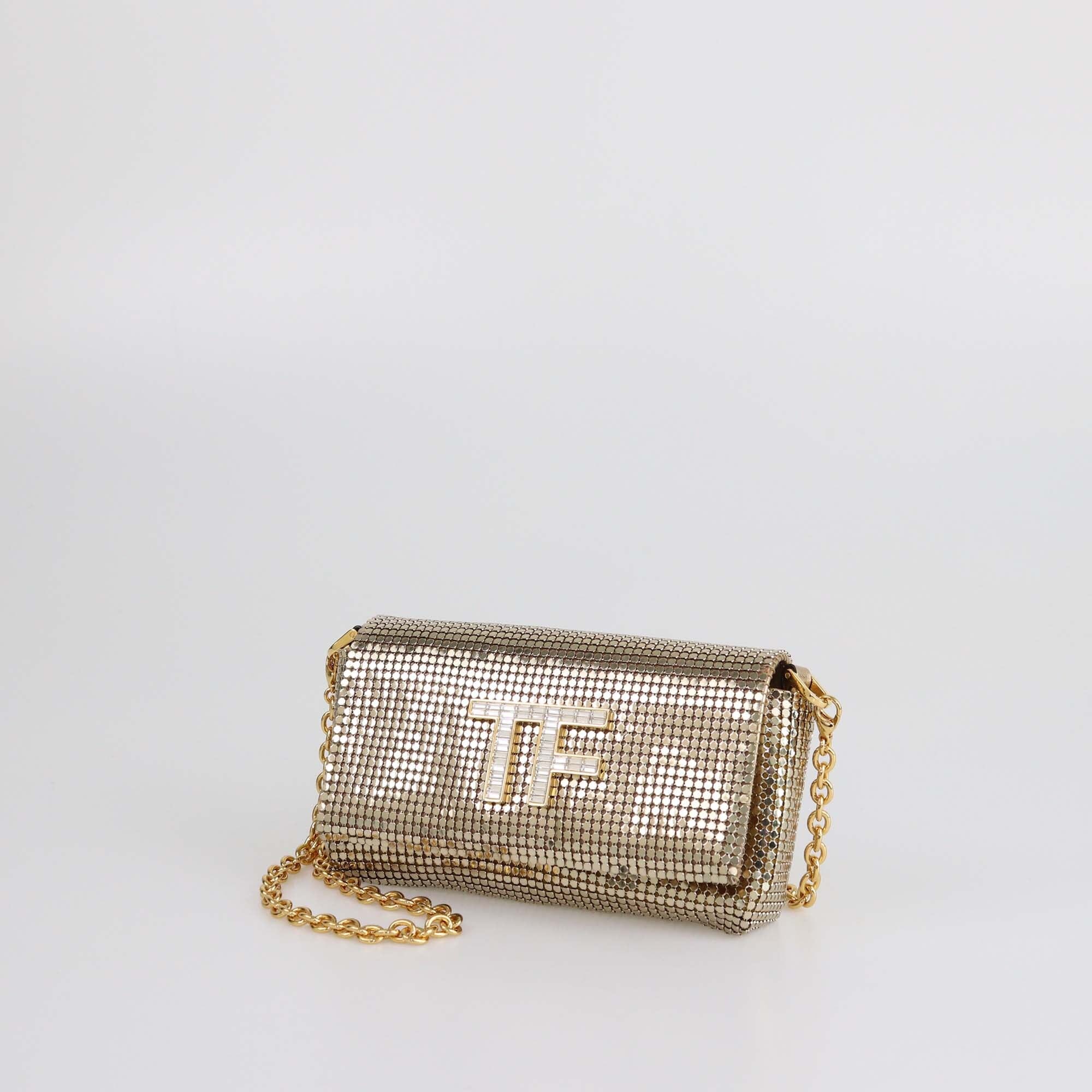 Tom Ford Gold Chainmail Mini Phone Holder Womens Tom Ford 