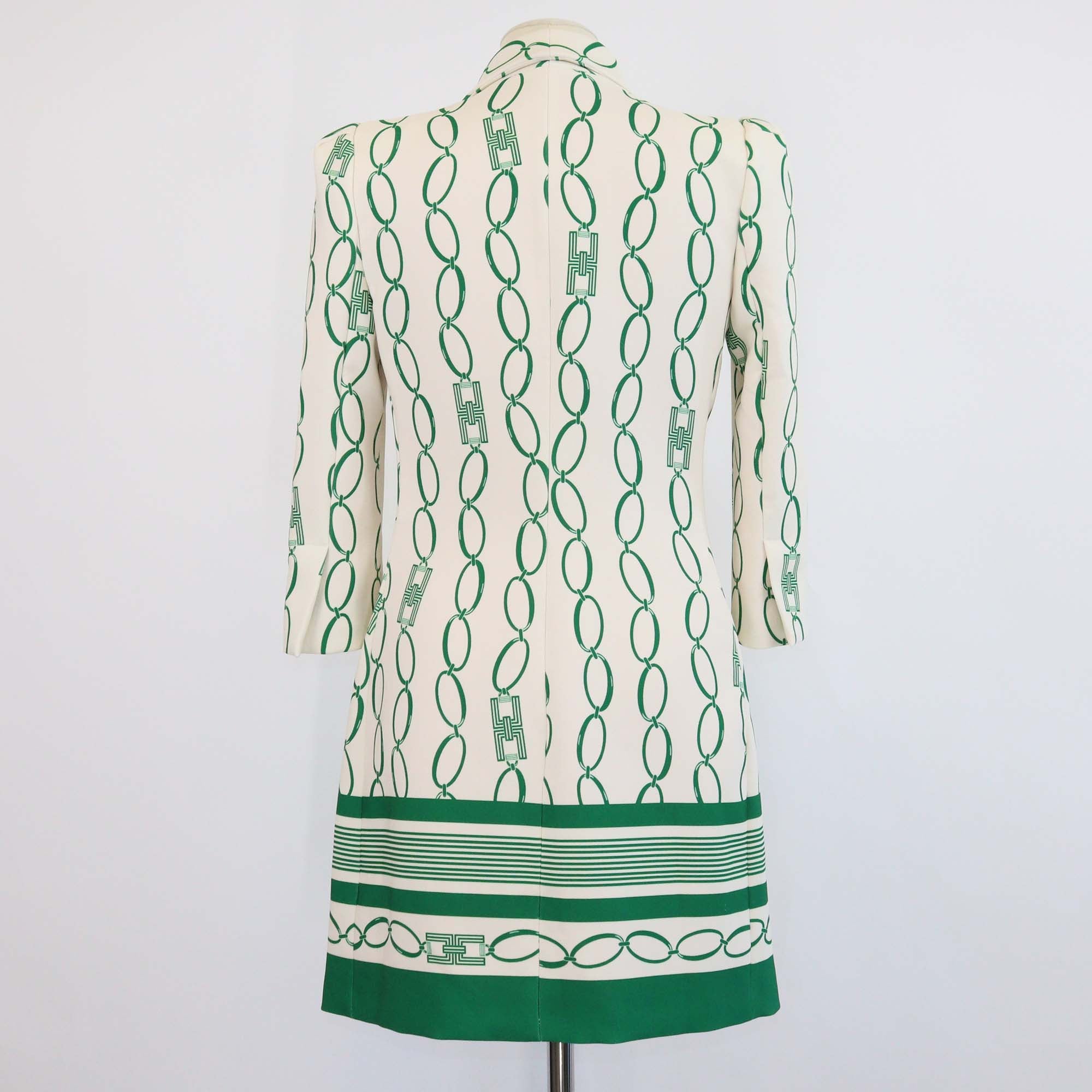 Elisabetta Franchi Cream/Green Blend Fabric Chain Print Double Breasted Blazer Dress