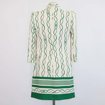Elisabetta Franchi Cream/Green Blend Fabric Chain Print Double Breasted Blazer Dress