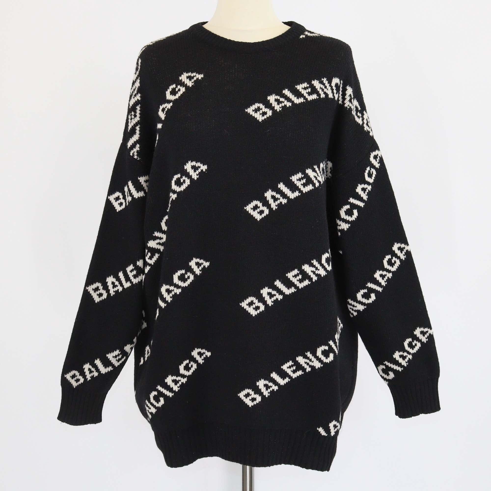 Balenciaga Black/Cream Knitted Logo All Over Sweater Womens Balenciaga 