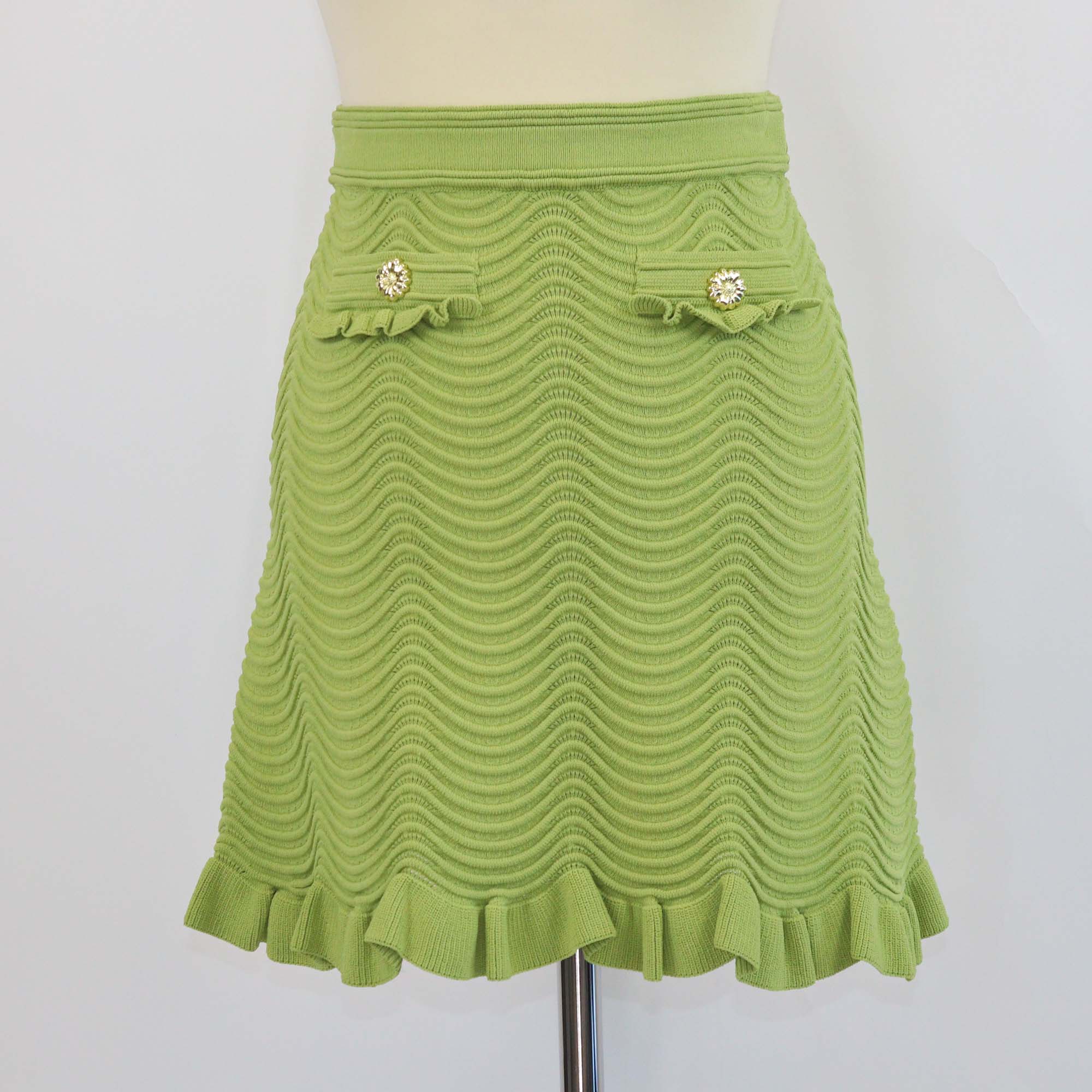 Sandro Green Blend Viscose Textured Knit Mini Skirt