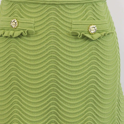 Sandro Green Blend Viscose Textured Knit Mini Skirt