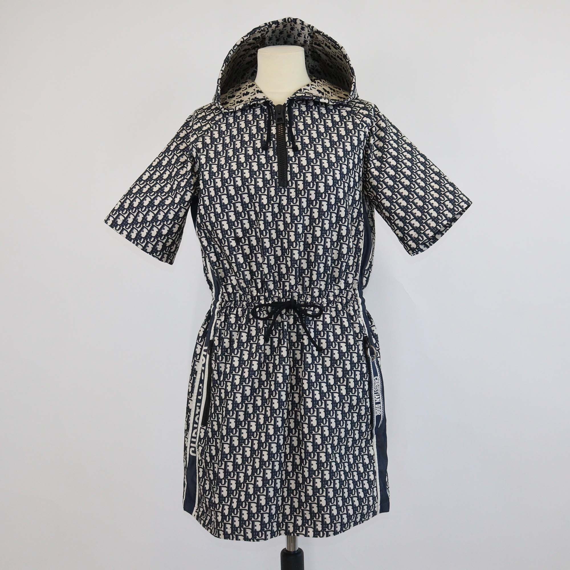 Christian Dior Navy Blue Oblique Jacquard Hooded Mini Dress