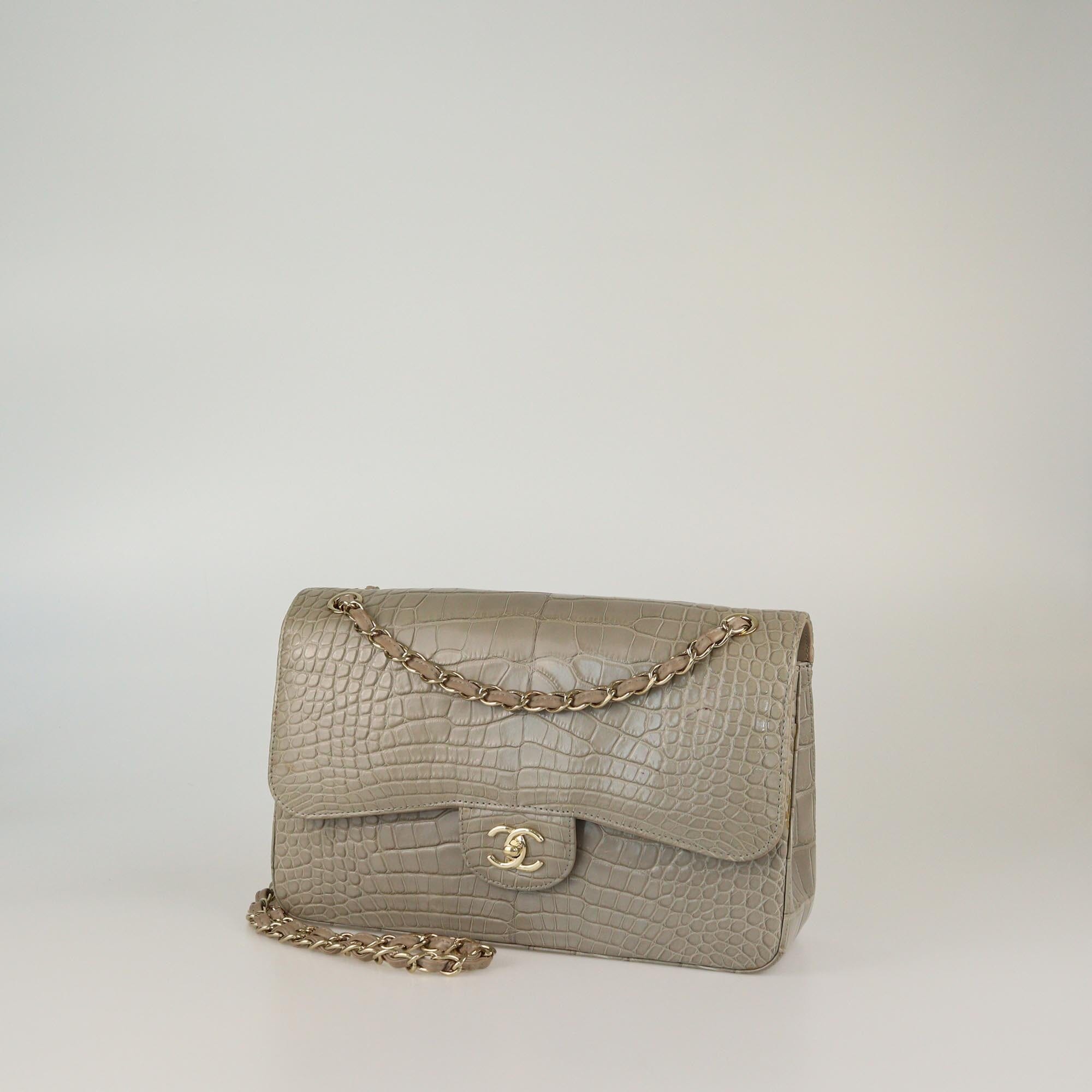 Chanel Grey Alligator Jumbo Classic Double Flap Bag Womens Chanel 
