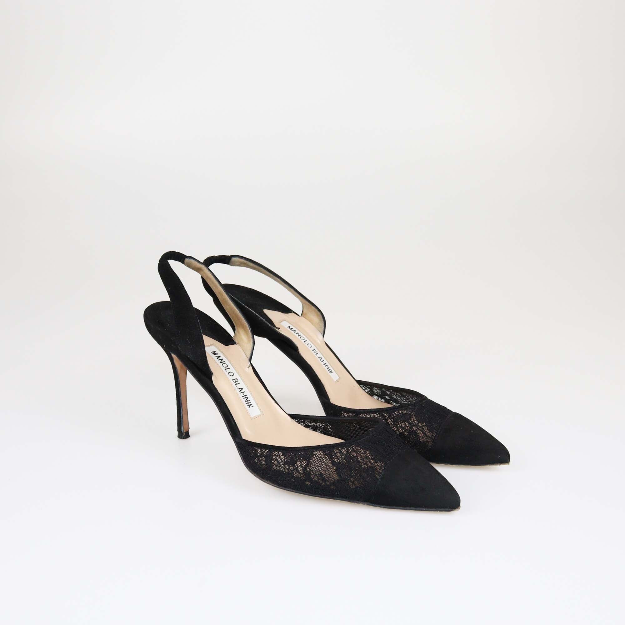 Manolo Blahnik Black Pointed Toe Slingback Pumps Womens Manolo Blahnik 