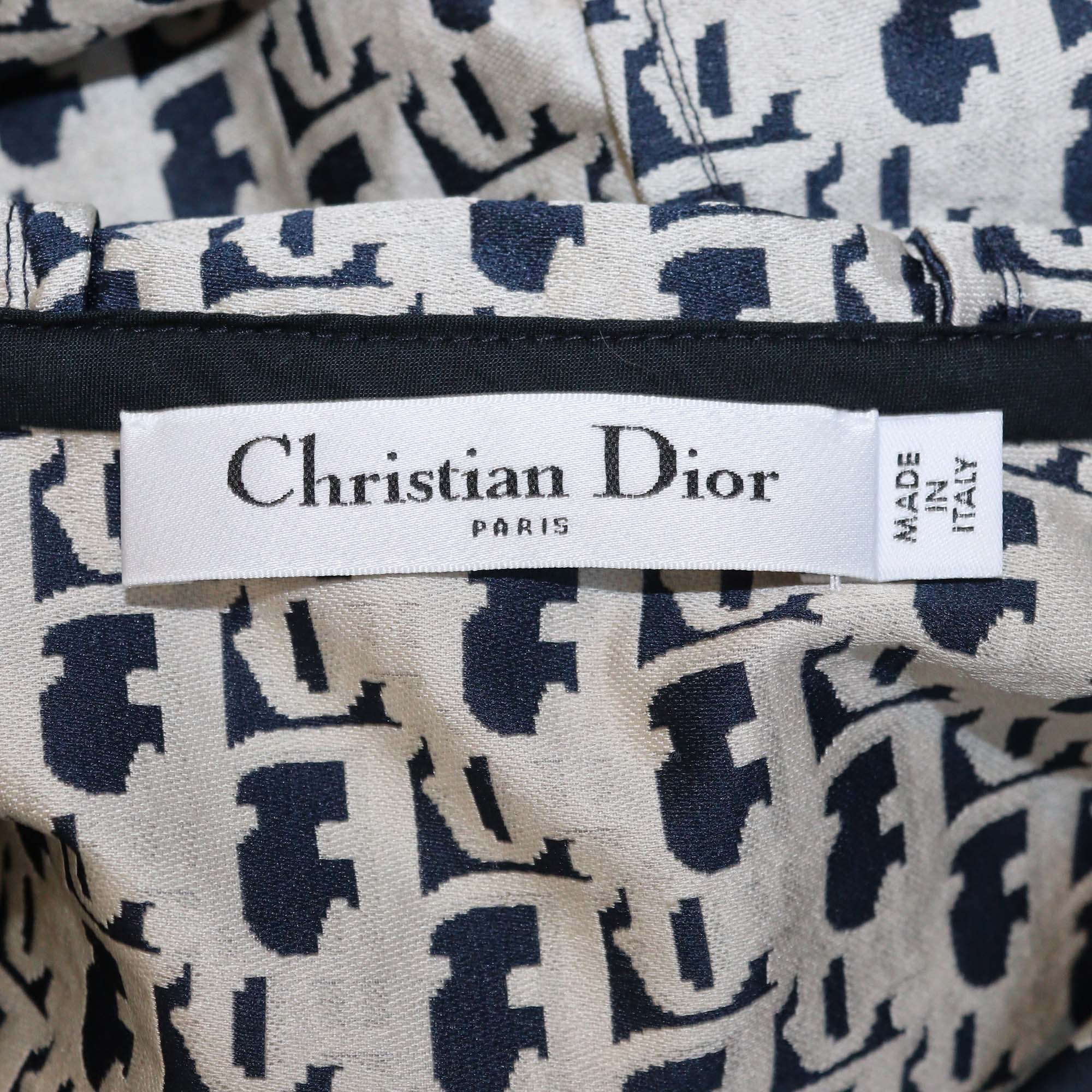 Christian Dior Navy Blue Oblique Jacquard Hooded Mini Dress