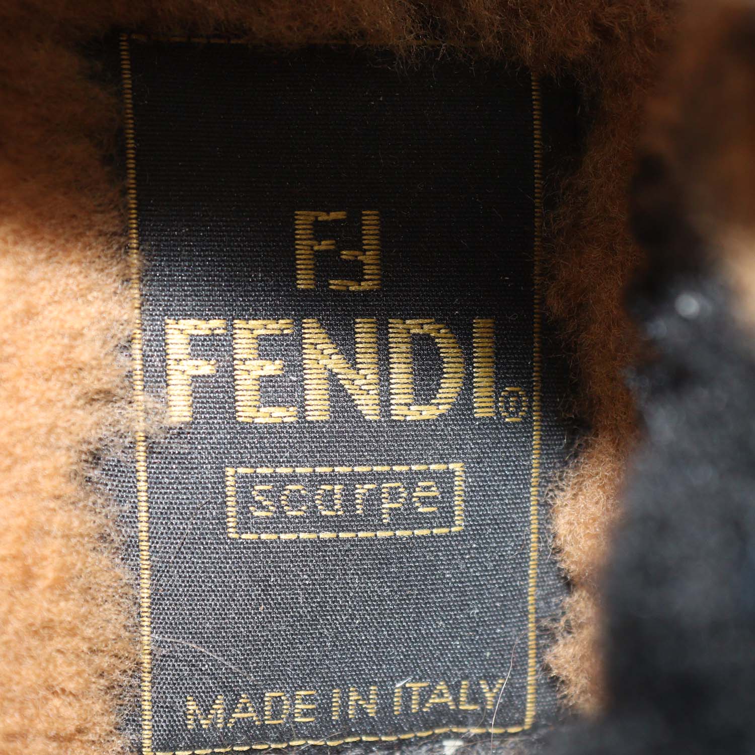 Fendi Black/Broan Shearling Ankle Strap Flat Sandals