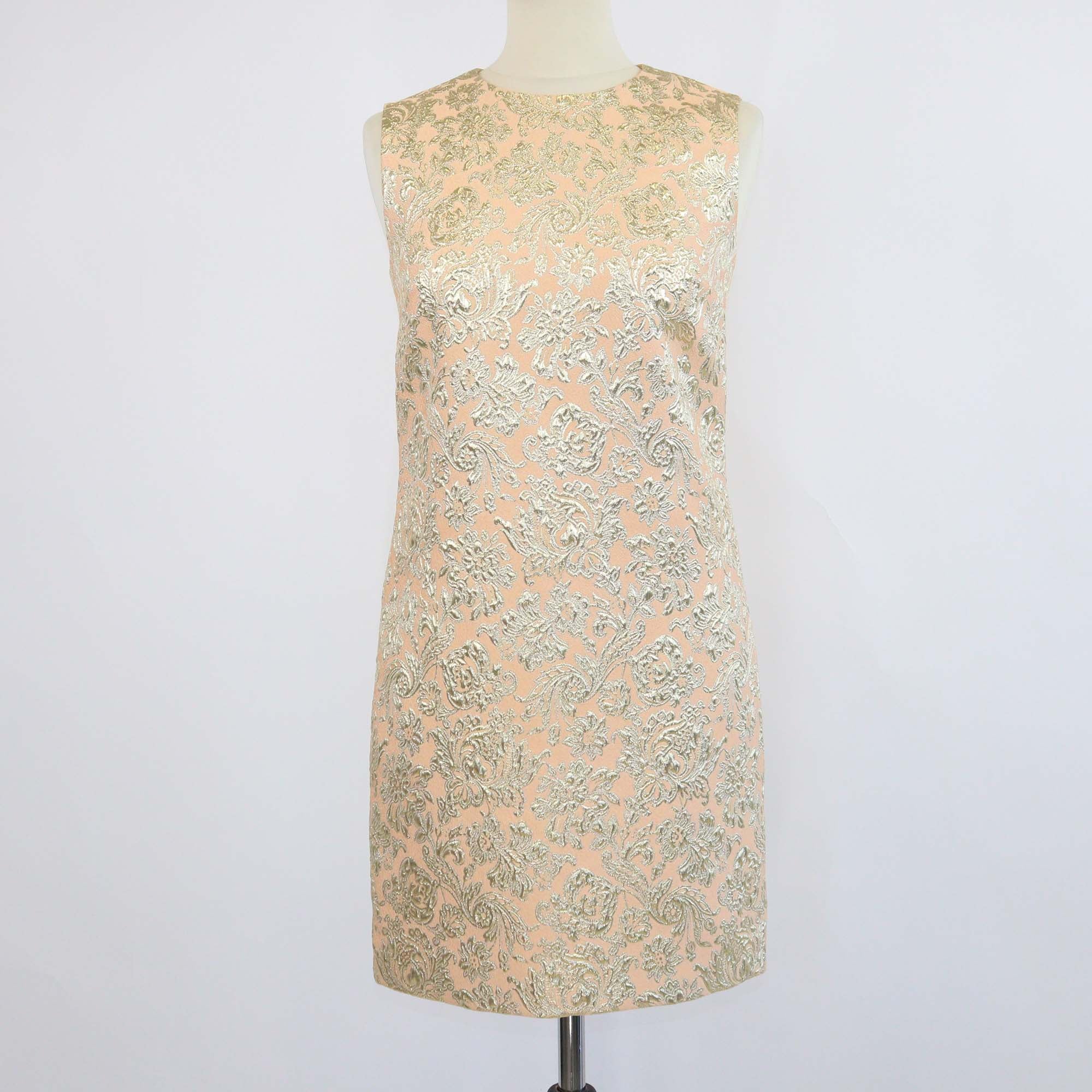 Dolce & Gabbana Peach/Gold Blend Fabric Brocade Sleeveless Dress
