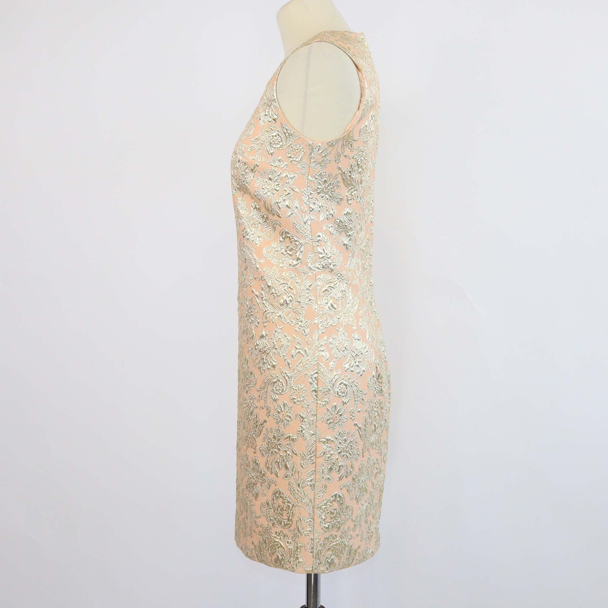 Dolce & Gabbana Peach/Gold Blend Fabric Brocade Sleeveless Dress