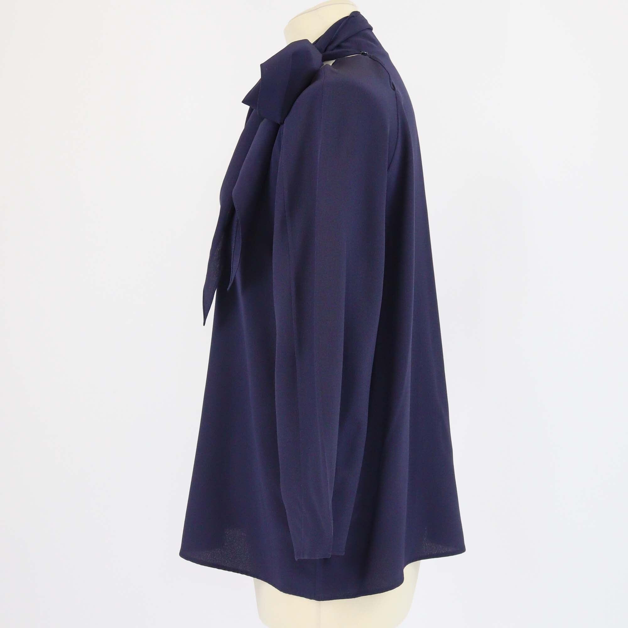Hermes Navy Blue Three Quarter Sleeve Neck Tie Top Womens Hermes 