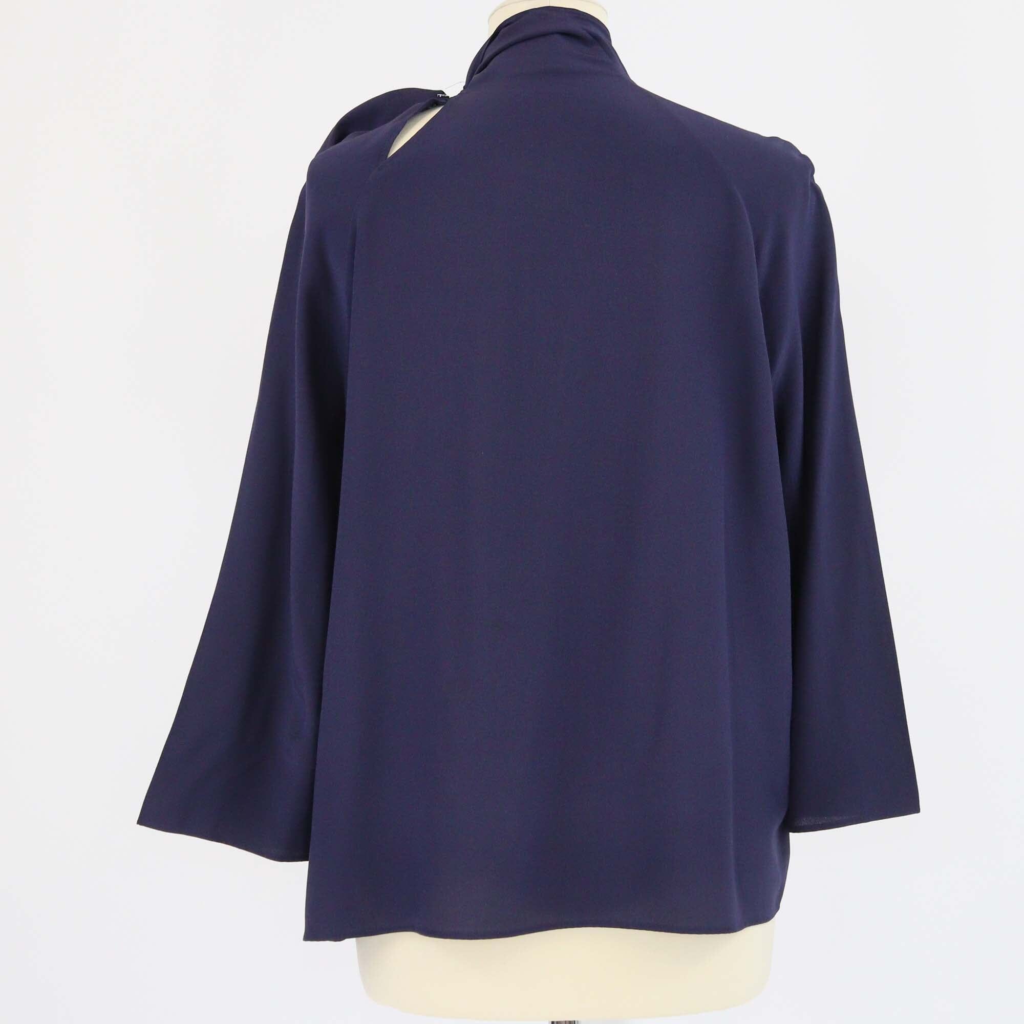 Hermes Navy Blue Three Quarter Sleeve Neck Tie Top Womens Hermes 
