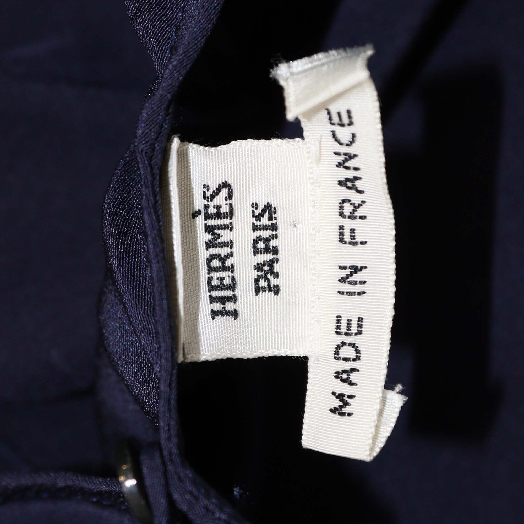 Hermes Navy Blue Three Quarter Sleeve Neck Tie Top Womens Hermes 