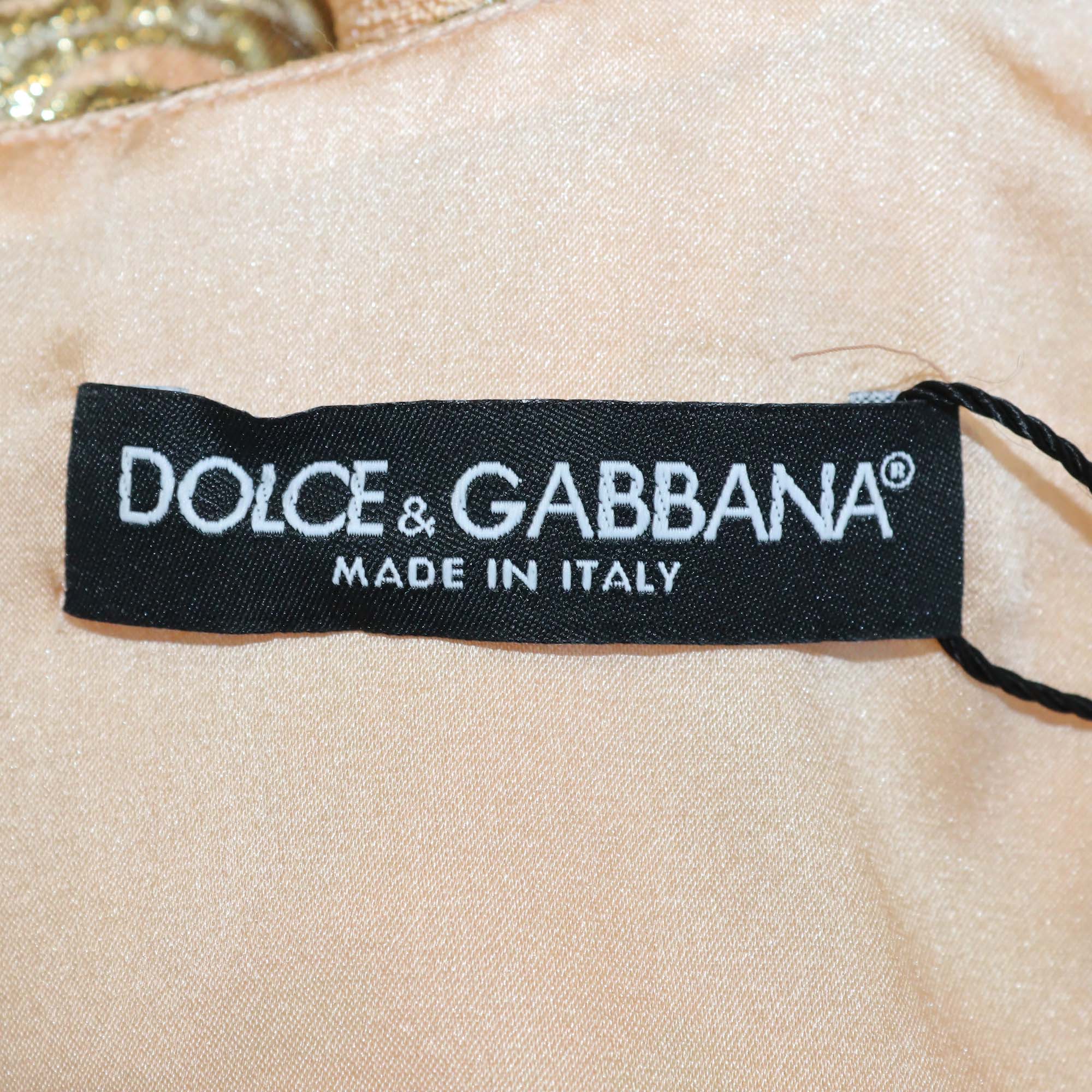 Dolce & Gabbana Peach/Gold Blend Fabric Brocade Sleeveless Dress