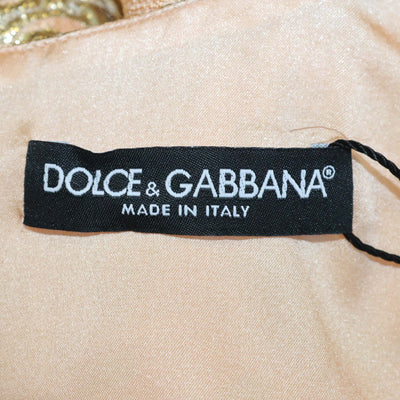 Dolce & Gabbana Peach/Gold Blend Fabric Brocade Sleeveless Dress